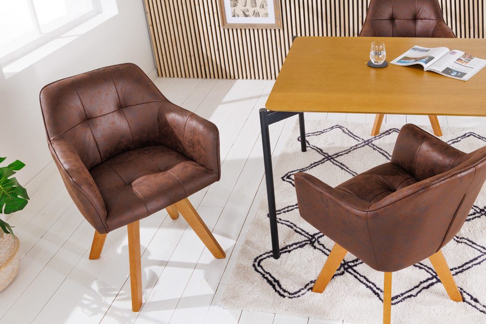 riess-ambiente Esszimmerstuhl LOFT antik braun/natur – Microfaser, drehbar, Holz-Füße, mit Armlehne (Einzelartikel, 1 St), mit 180° Drehfunktion und Autoreturn – ideal für Dein Esszimmer