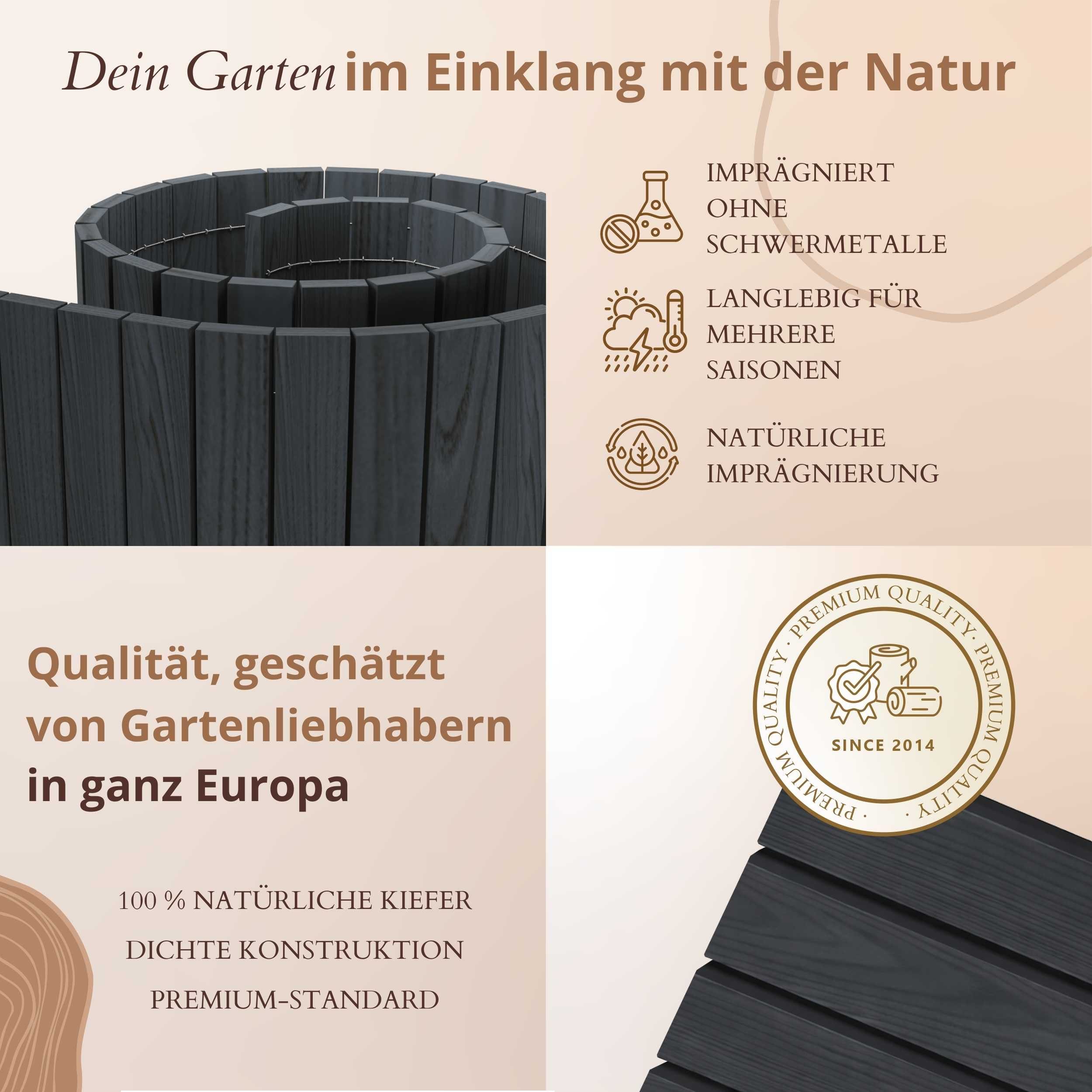 Floranica Palisade Beeteinfassung Flexibler Rollborder Rasenkante Beetumrandung Palisade, LxH: 200x10 cm, Anthrazit, für Blumen und Kräutergarten, Vorgarten, Wege, Rasenbegrenzung