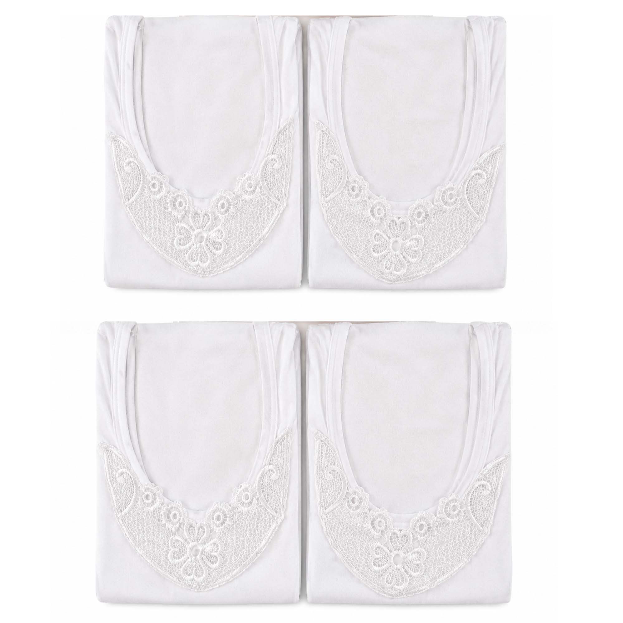 Chili Lifestyle Unterhemd Tank Top Damen mit Spitze 4er Pack Weiß aus Baumwolle (4-St., Tanktop) Unterwäsche bequemes Basic für Alltag & Freizeit 36/38–48/50 – Bild 3 von 5