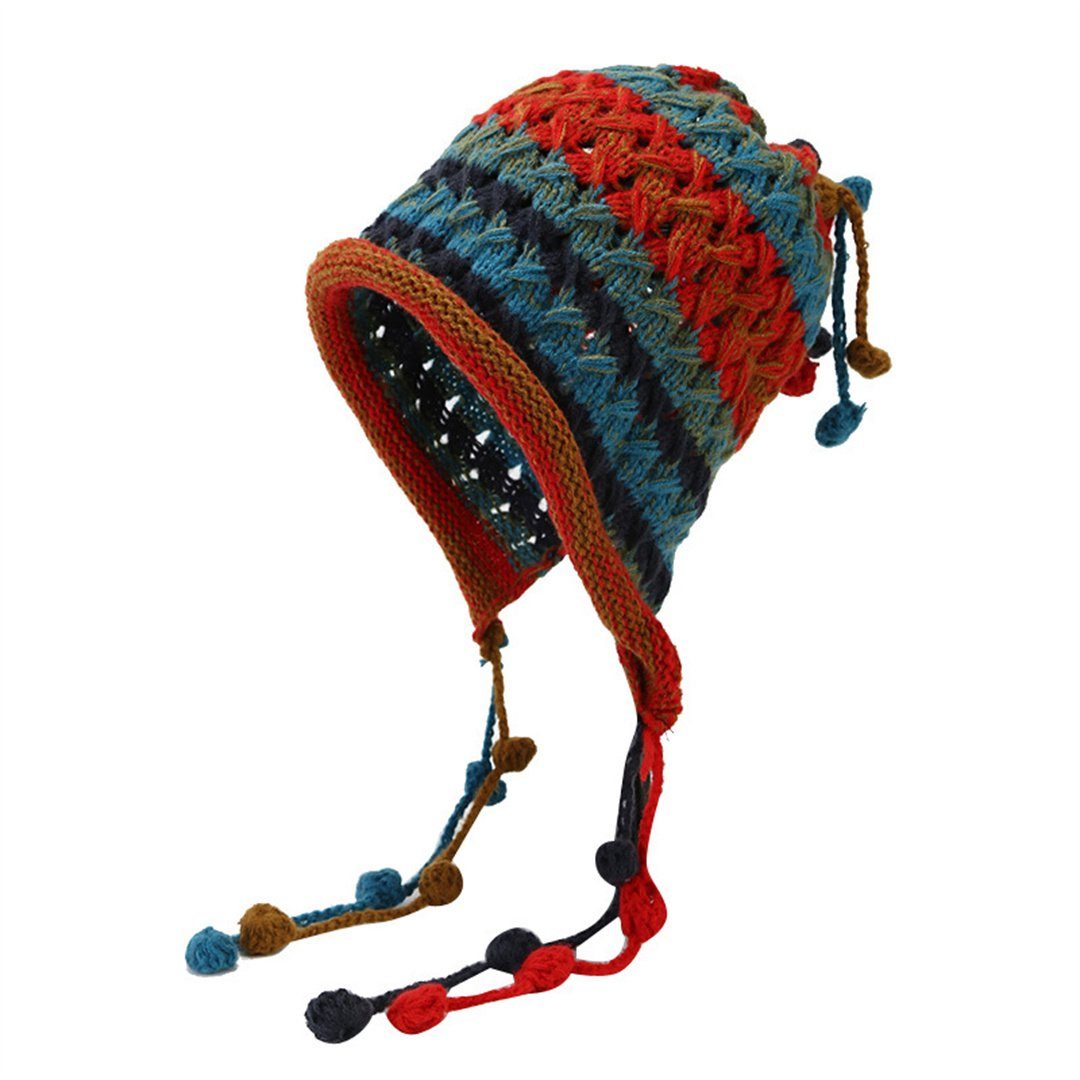 L.Ru UG Strickmütze Warme gestrickte für Winter und Vintage (1-St) Wollmütze Häkelmütze Herbst im mit Damen Quasten