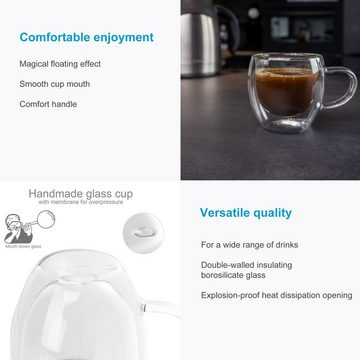 Intirilife Thermoglas, Glas, 4x Thermoglas Teeglas Kaffeeglas 250ml Doppelwandig