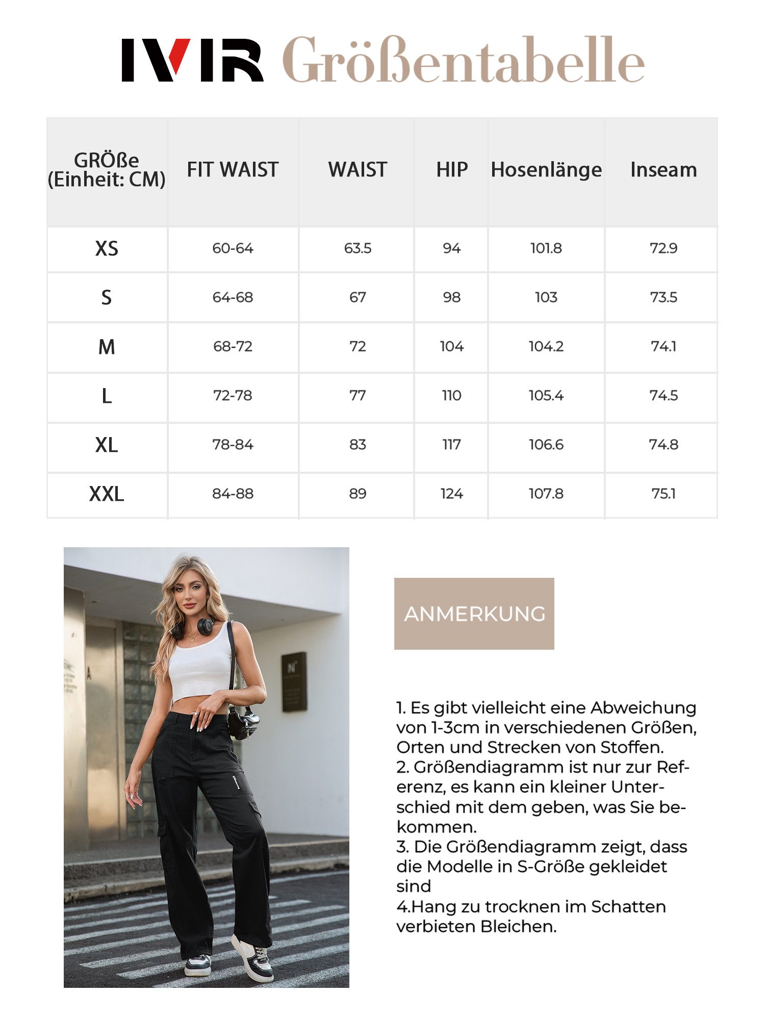 IVIR Cargohose Damen Arbeitshose Damen Hohe Taille mit 7 Taschen (1-tlg)