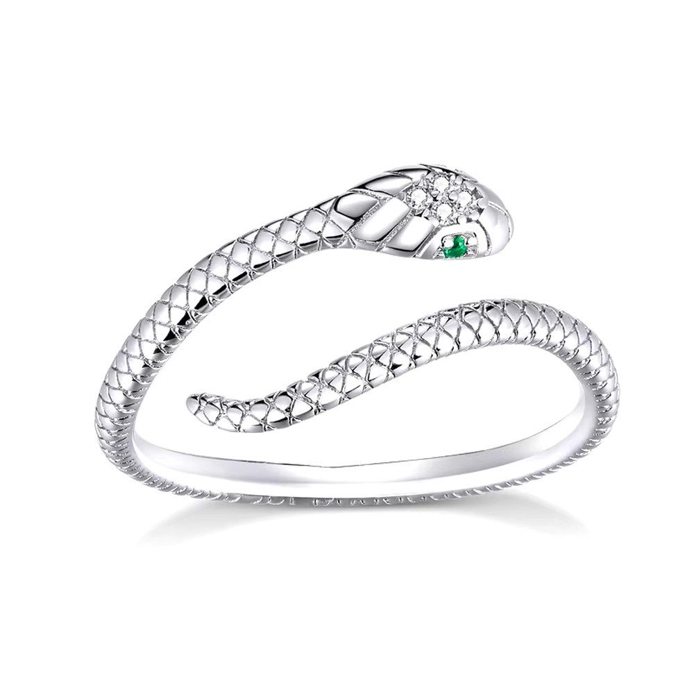 Runde Perlé Silberring Verstellbarer Ring "Schlange mit grünen Augen", 925e günstig online kaufen
