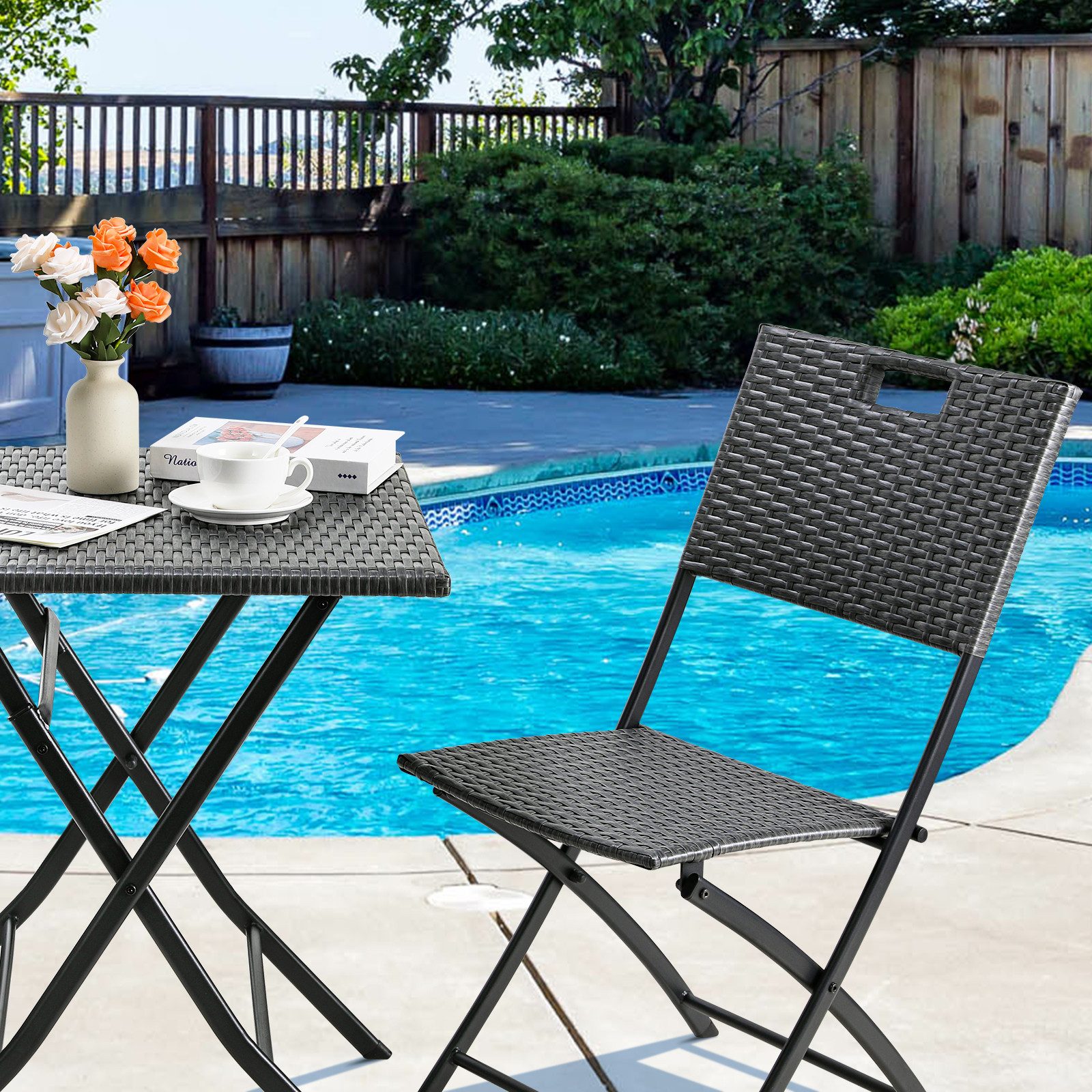 TLGREEN Balkonset 3-teiliges Rattan Gartenmöbel Set, (Hochwertiges PE-Rattan + Verstärkter Metallrahmen, Wetterfest & Pflegeleicht), Gartenmöbel Set Ideal für Garten, Terrasse, Balkon & Café