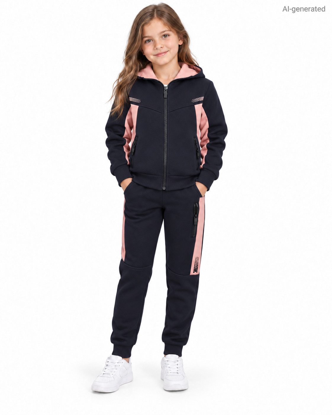 Girls Fashion Sweatanzug Mädchen Trainingsanzug 2-teilig MF293e (Set, Kapuzenjacke und Jogginghose)