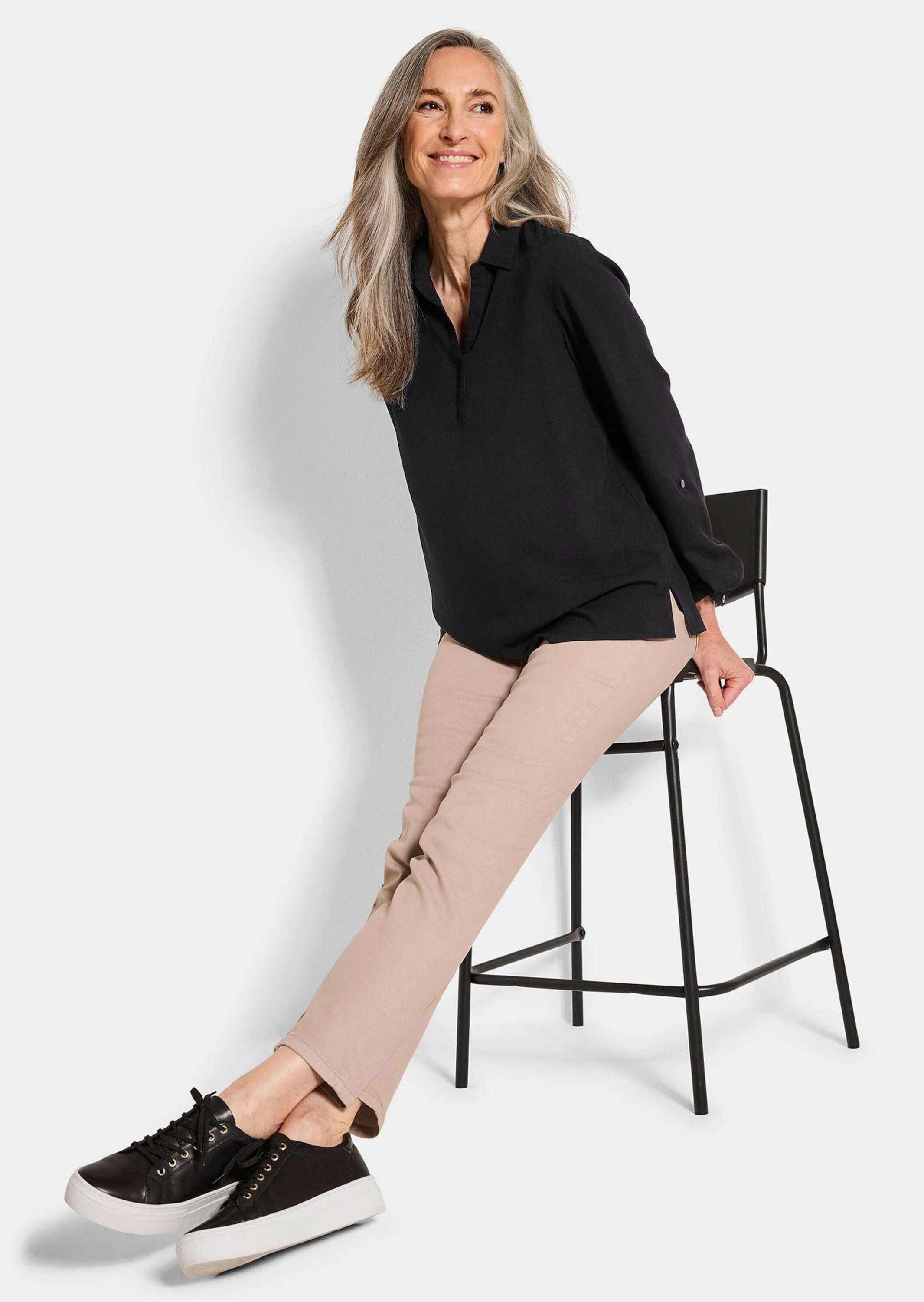 GOLDNER Klassische Bluse Zeitlose Viskosebluse mit Hemdkragen Fließende Hemdbluse mit Schlitzblende und Langarm