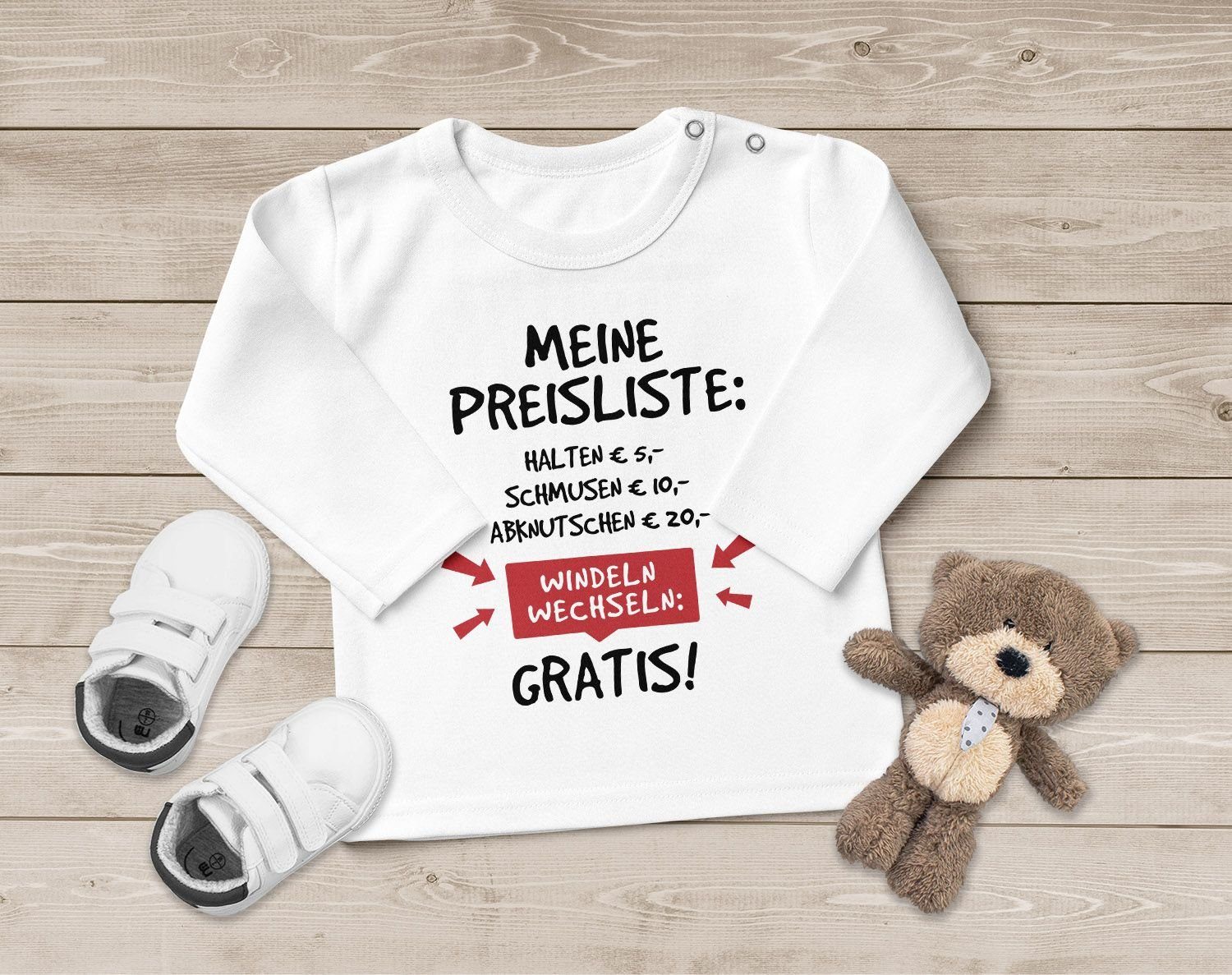 MoonWorks Rundhalsshirt Baby Langarmshirt mit Spruch lustig meine Preisliste Bio-Baumwolle