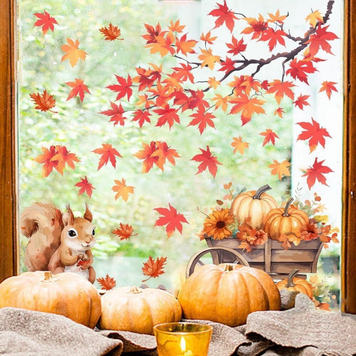 LuxusKollektion Fensterbild Fensteraufkleber Herbst Erntedank Ahornblatt Kürbis