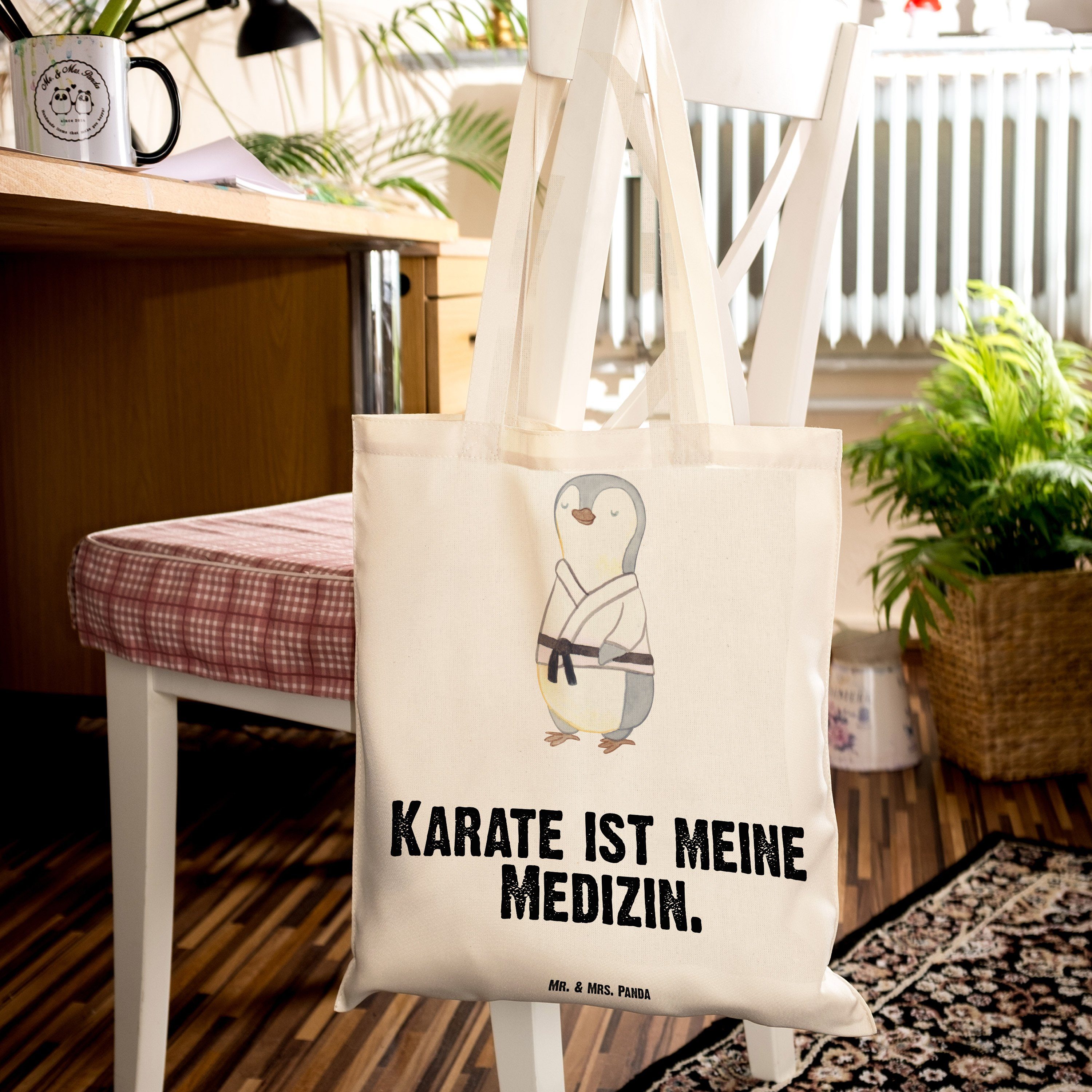 Transparent Stoff - Karate Tragetasche Medizin Kampfsportart, Geschenk, Panda Mrs. & Pinguin - Mr. (1-tlg)