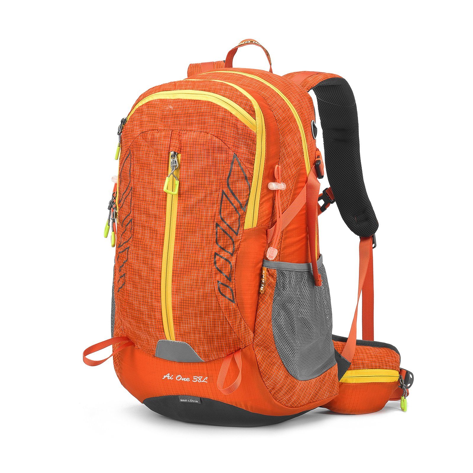 TAN.TOMI Wanderrucksack 38L Großer Wanderrucksack mit Rückenbelüftung, Wasserdicht (Einschließlich Regenschutz), mit Regenschutz für Outdoor Reisen Camping Trekking Orange