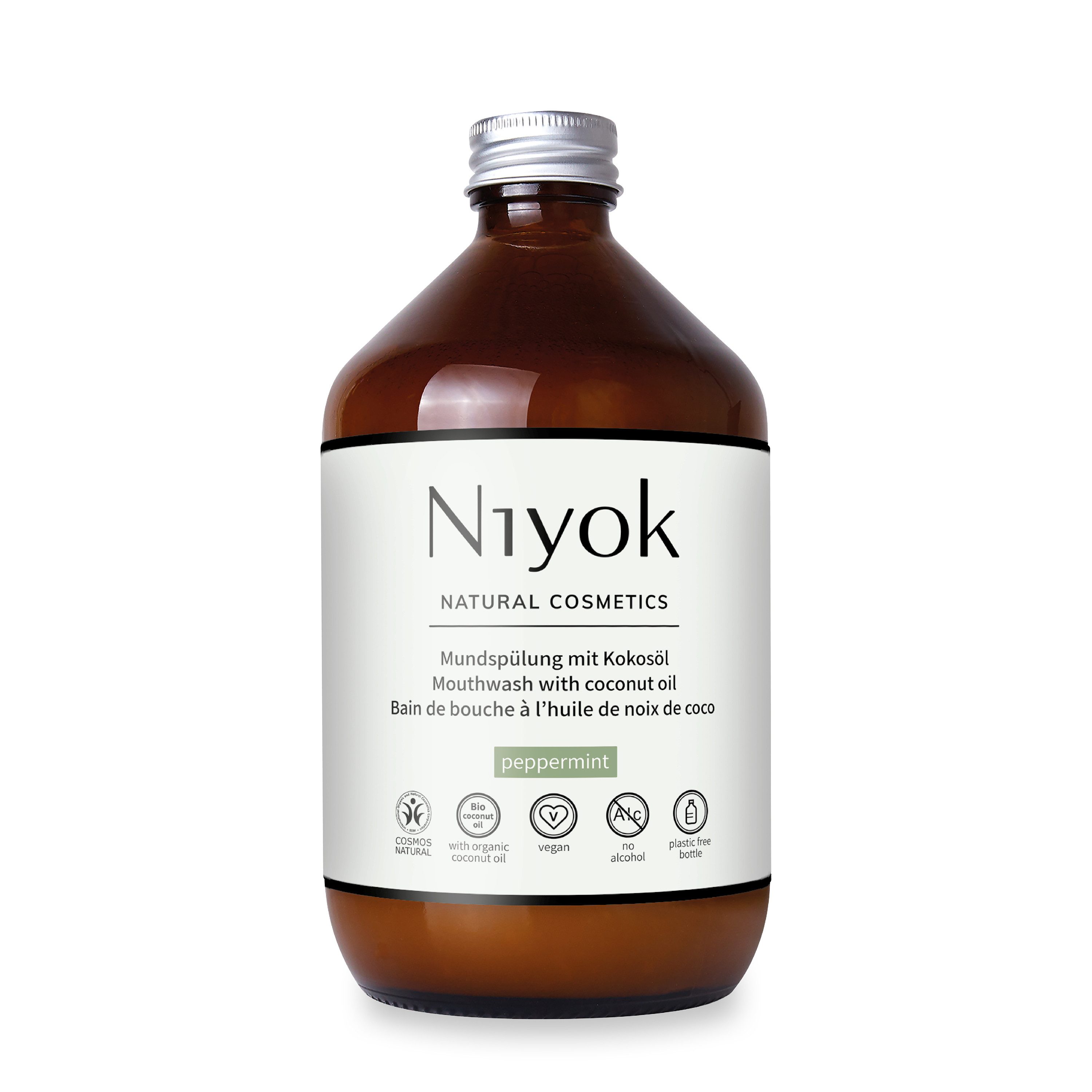 Niyok Mundspülung Pfefferminze Mundspülung – Antibakteriell ohne Alkohol & Fluorid, (1-tlg) Mundwasser gegen Mundgeruch, Bio-Kokosöl, Antibakterielle Mundspülung