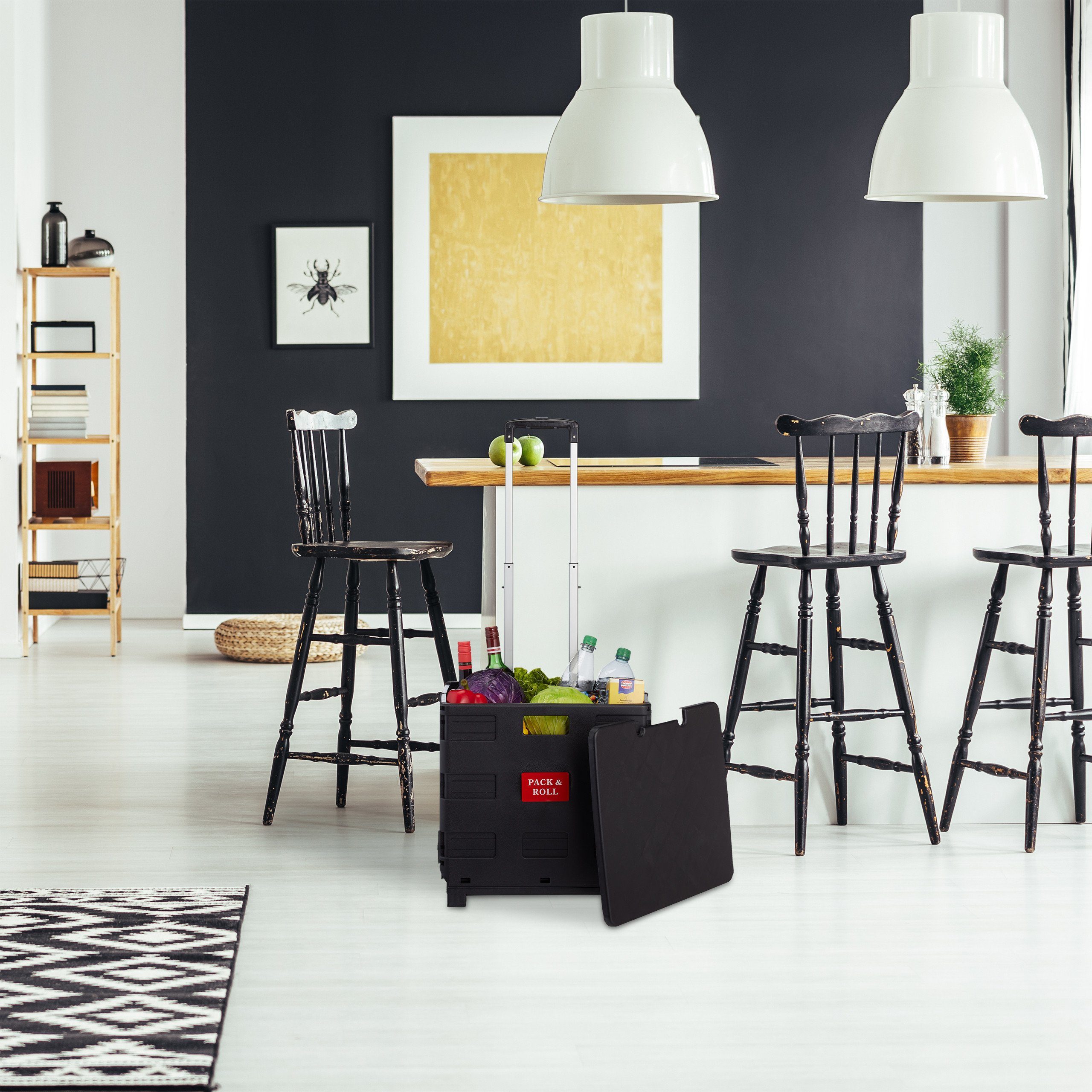 relaxdays Einkaufstrolley klappbar mit Rolle, schwarz günstig online kaufen