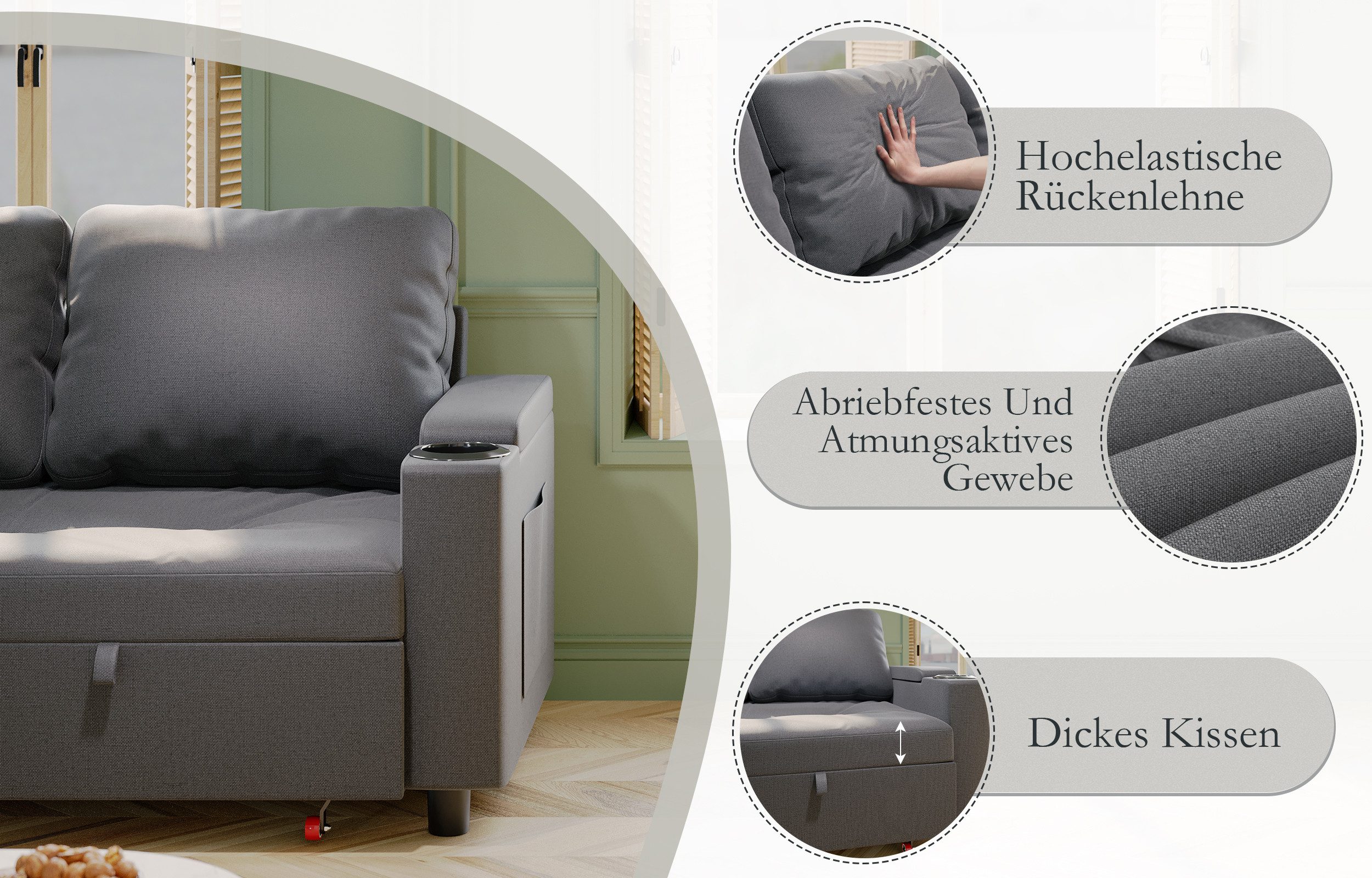 HOMALL Ecksofa Multifunktionaler Stauraum Ausziehbares L-förmiges günstig online kaufen