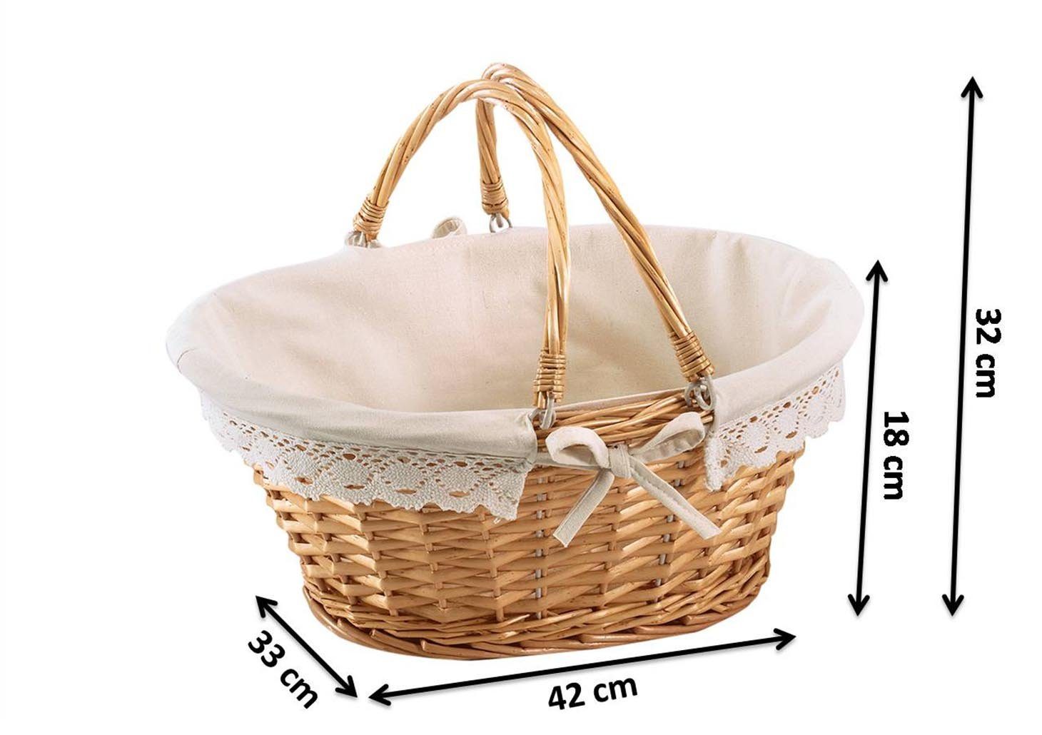 Kobolo Dekokorb Weidenkorb oval mit Klapphenkeln & Häkelborte (1 Stück)