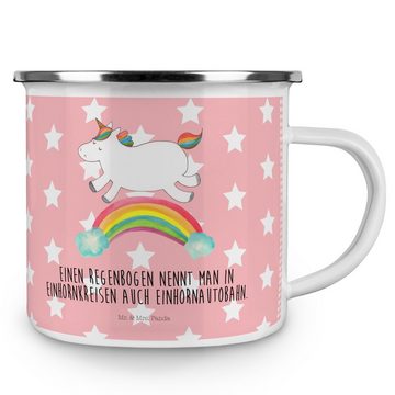 Mr. & Mrs. Panda Becher Einhorn Regenbogen - Rot Pastell - Geschenk, Einhornpower, Metalltass, Emaille, Liebevolles Design