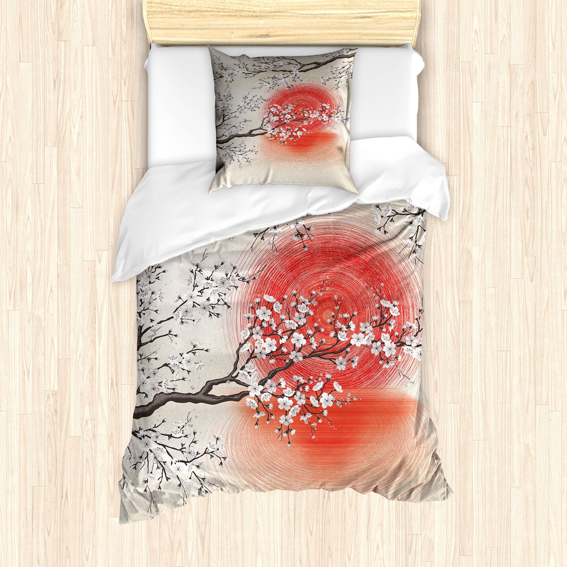 Bettwäsche Milbensicher Allergiker geeignet mit Kissenbezug, Abakuhaus, Microfaser, Kirschblüte Japanische Sakura Art