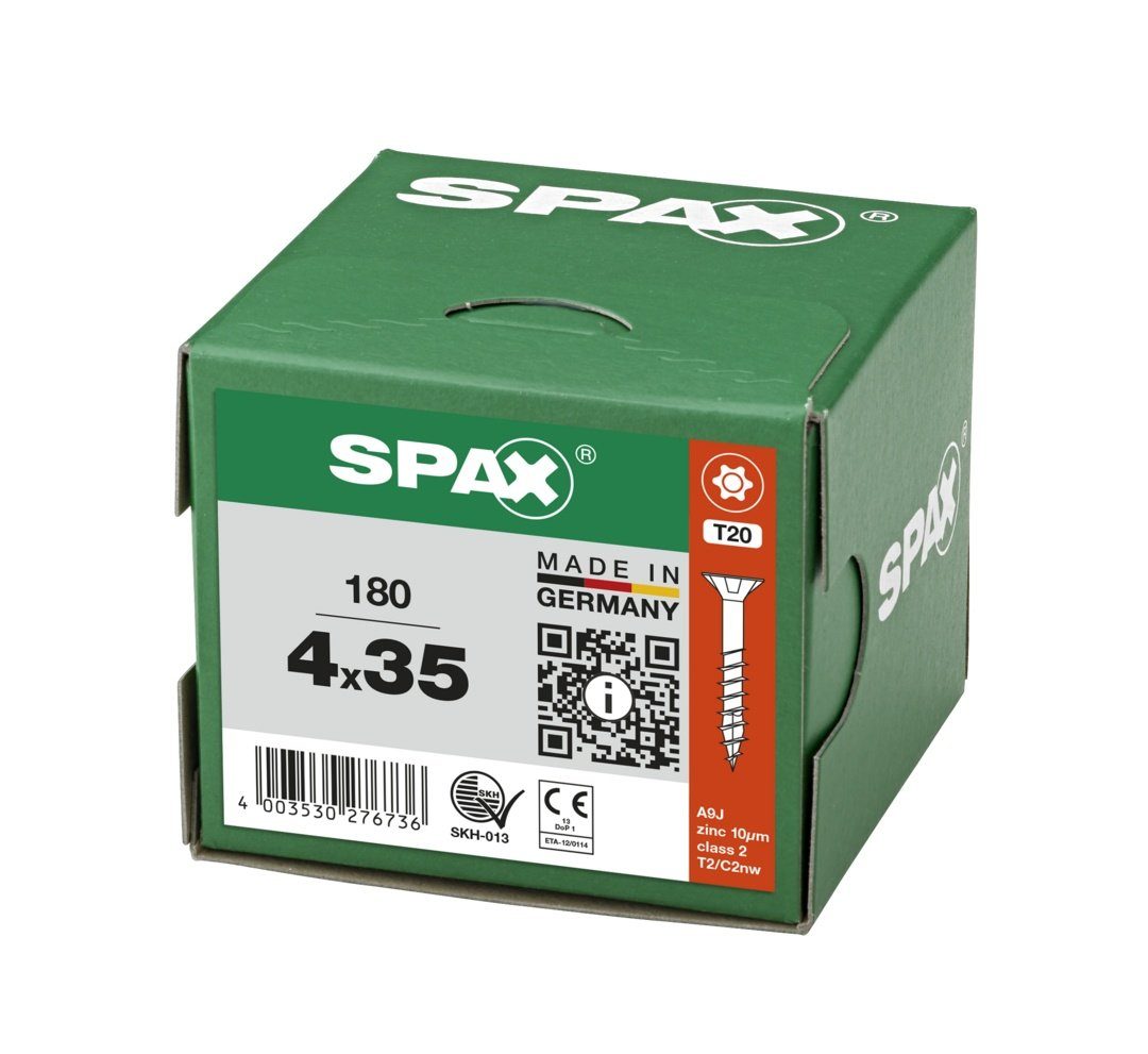 SPAX Spanplattenschraube Universalschraube, (Stahl St), mm 180 4x35 verzinkt, weiß