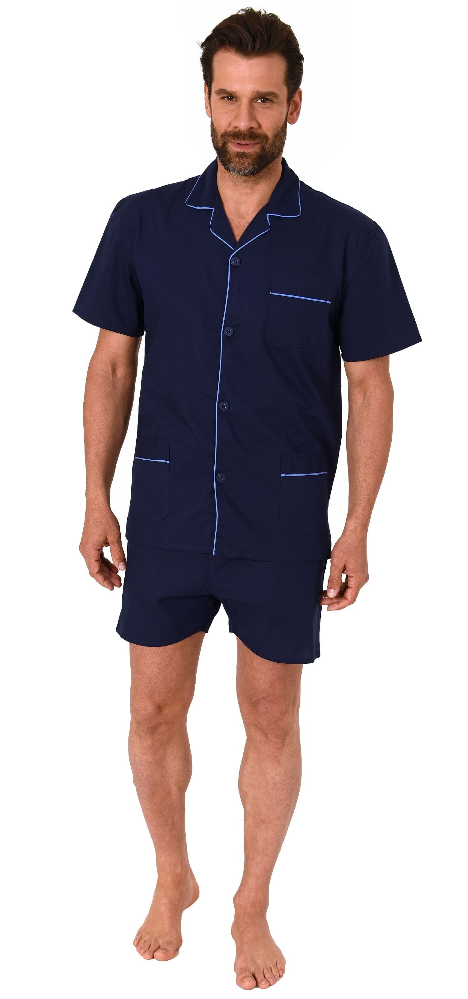 Normann Pyjama Herren Shorty Pyjama kurzarm gewebt mit durchknöpfbarem Oberteil