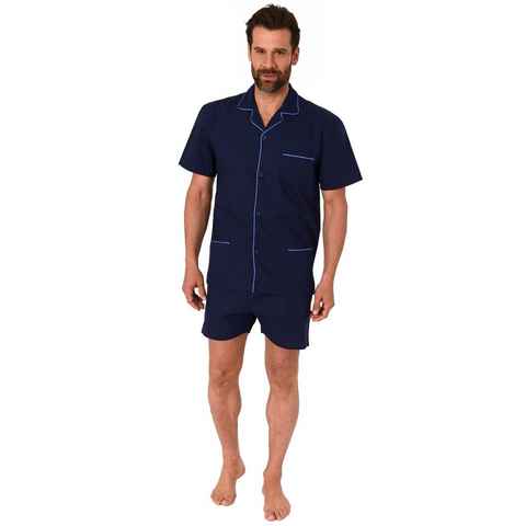 Normann Pyjama Herren Shorty Pyjama kurzarm gewebt mit durchknöpfbarem Oberteil