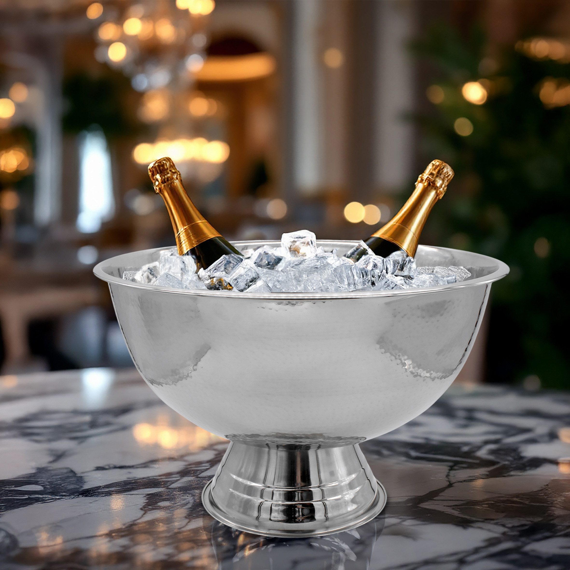 Spetebo Wein- und Sektkühler Edelstahl Champagnerschale Sektkühler - Ø 40 cm, gehämmert