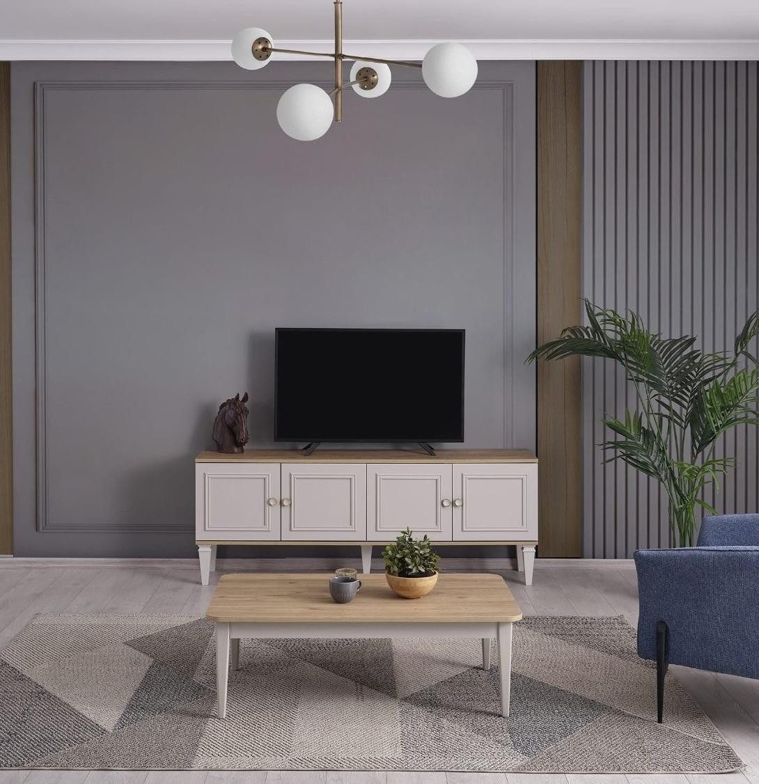 Lowboard TV-Lowboard und Couchtisch aus Holz in elegantem Grau