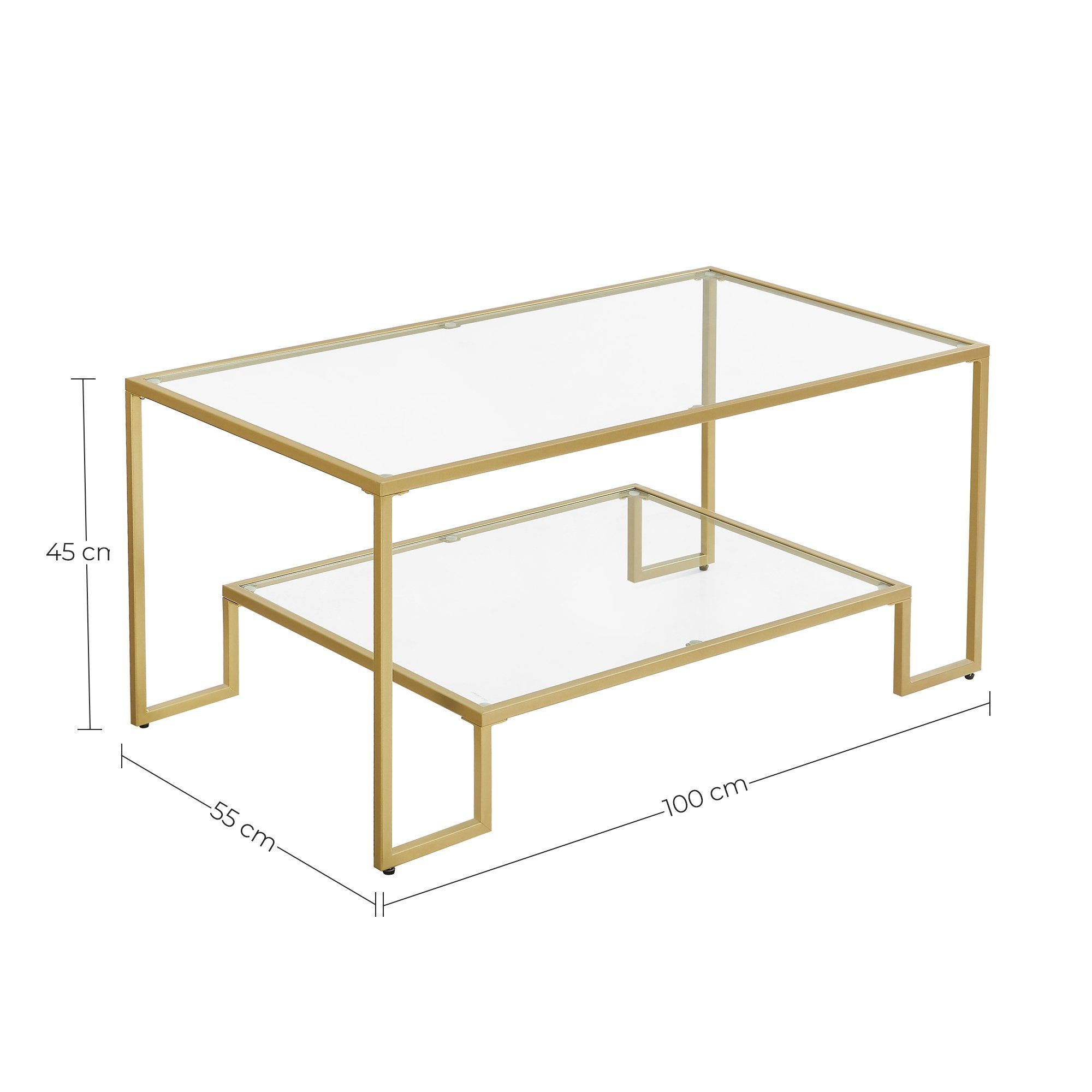 x VASAGLE Sofatisch 45 (LxBxH) goldfarben mit 100 cm Stauraum, Couchtisch, 55 x