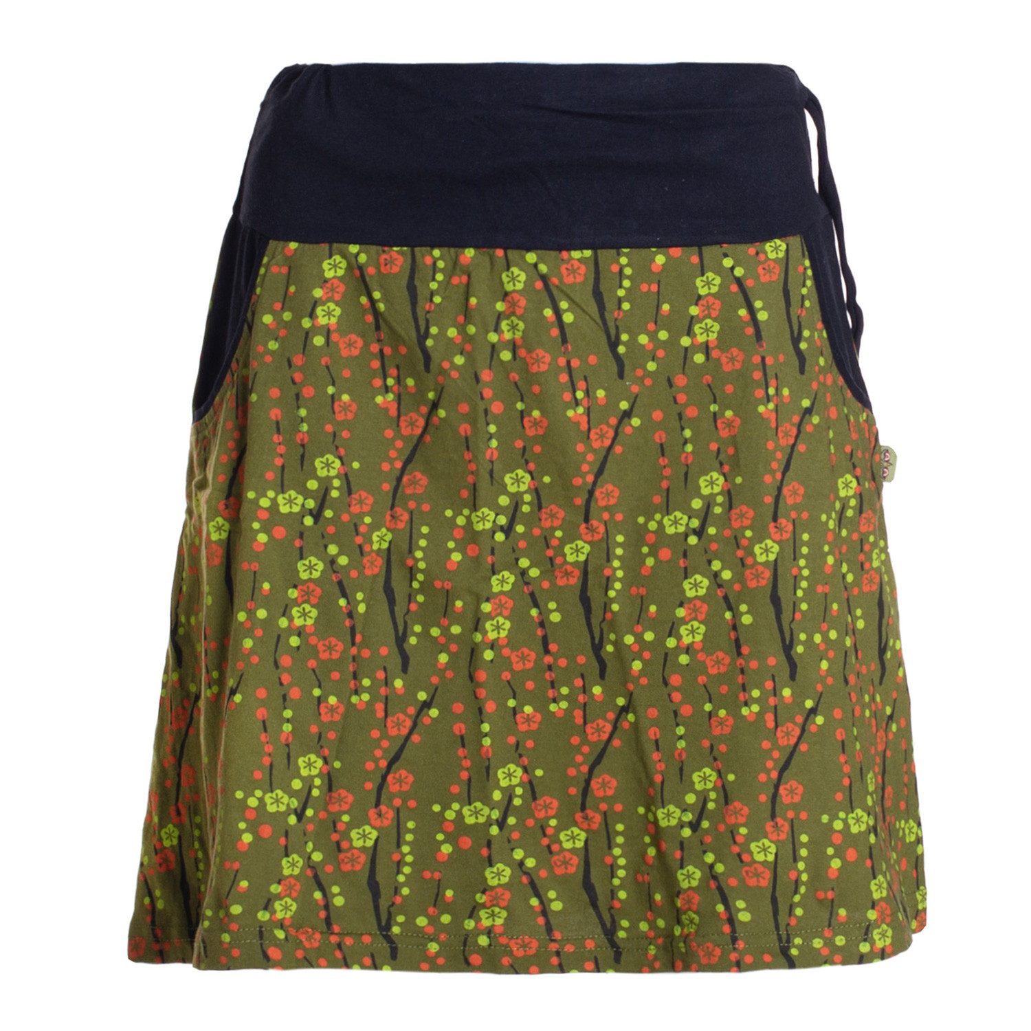 Minirock Baumwolle Blumen-Muster extra breiter Bund mit Kordel-Zug und Taschen