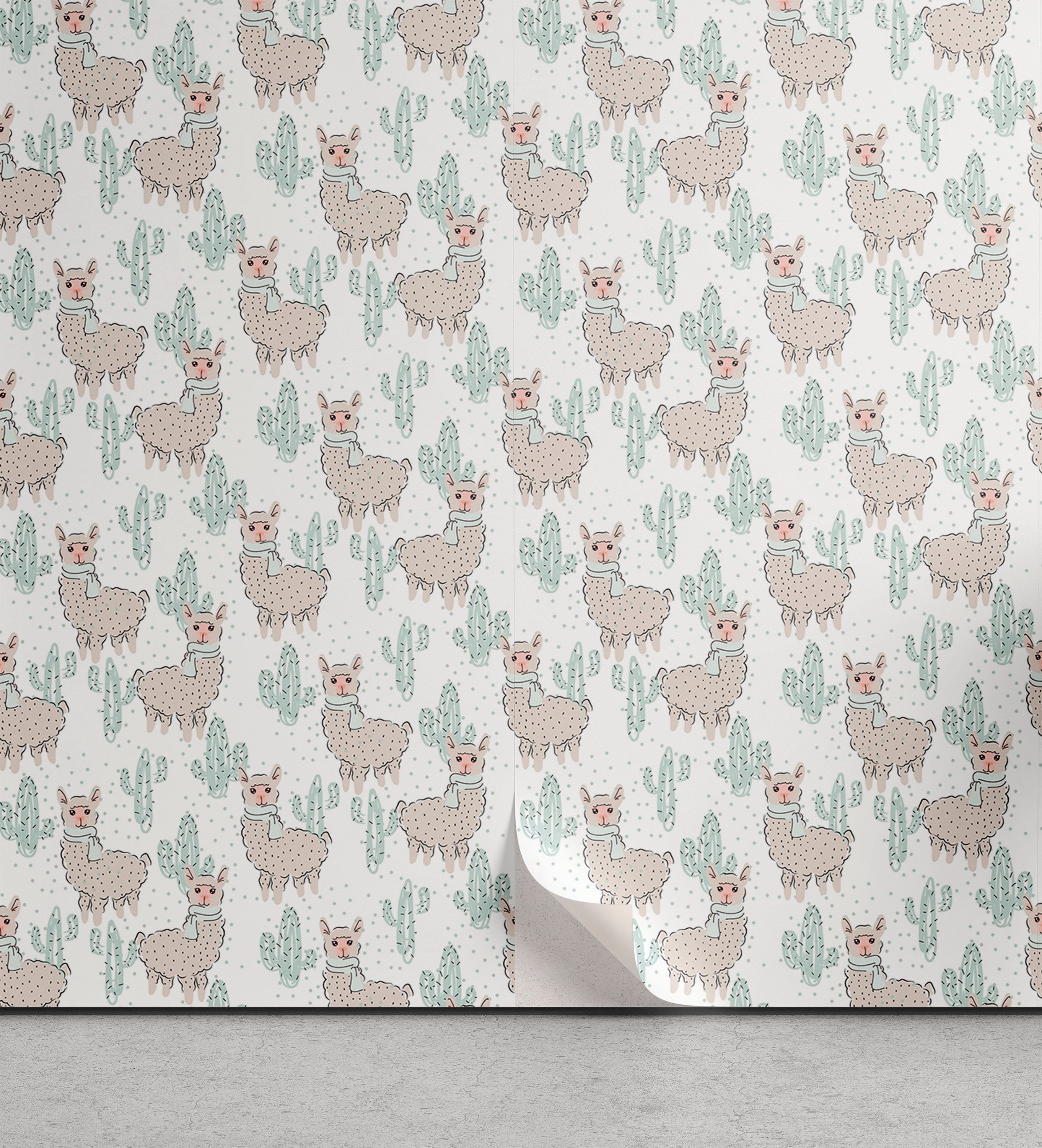 Abakuhaus Vinyltapete selbstklebendes Wohnzimmer Küchenakzent, Tierdruck Lama-Schal und Kaktus