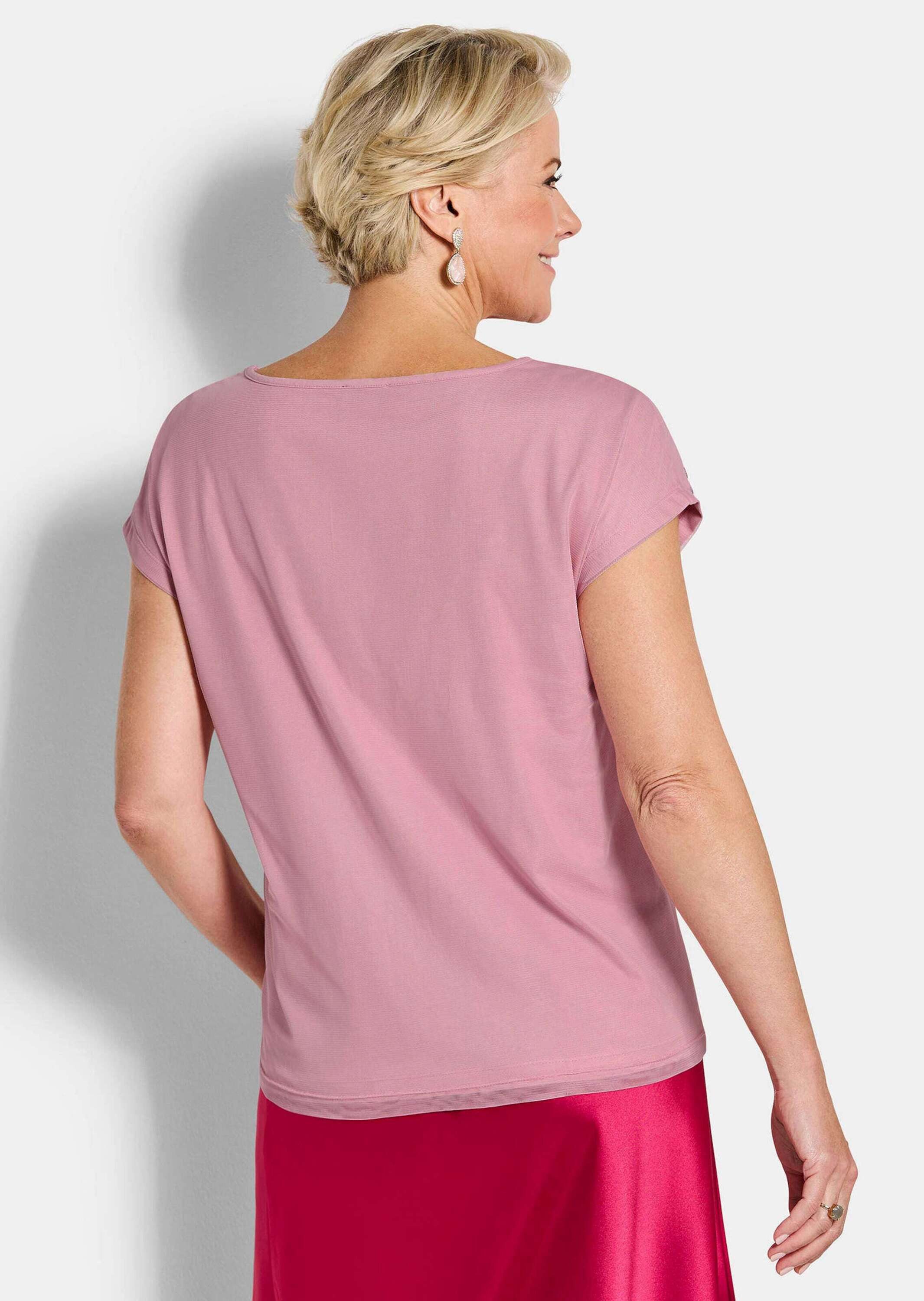 GOLDNER T-Shirt Blusenshirt mit Pailletten Glanzshirt mit U-Boot-Ausschnitt und ohne Arm