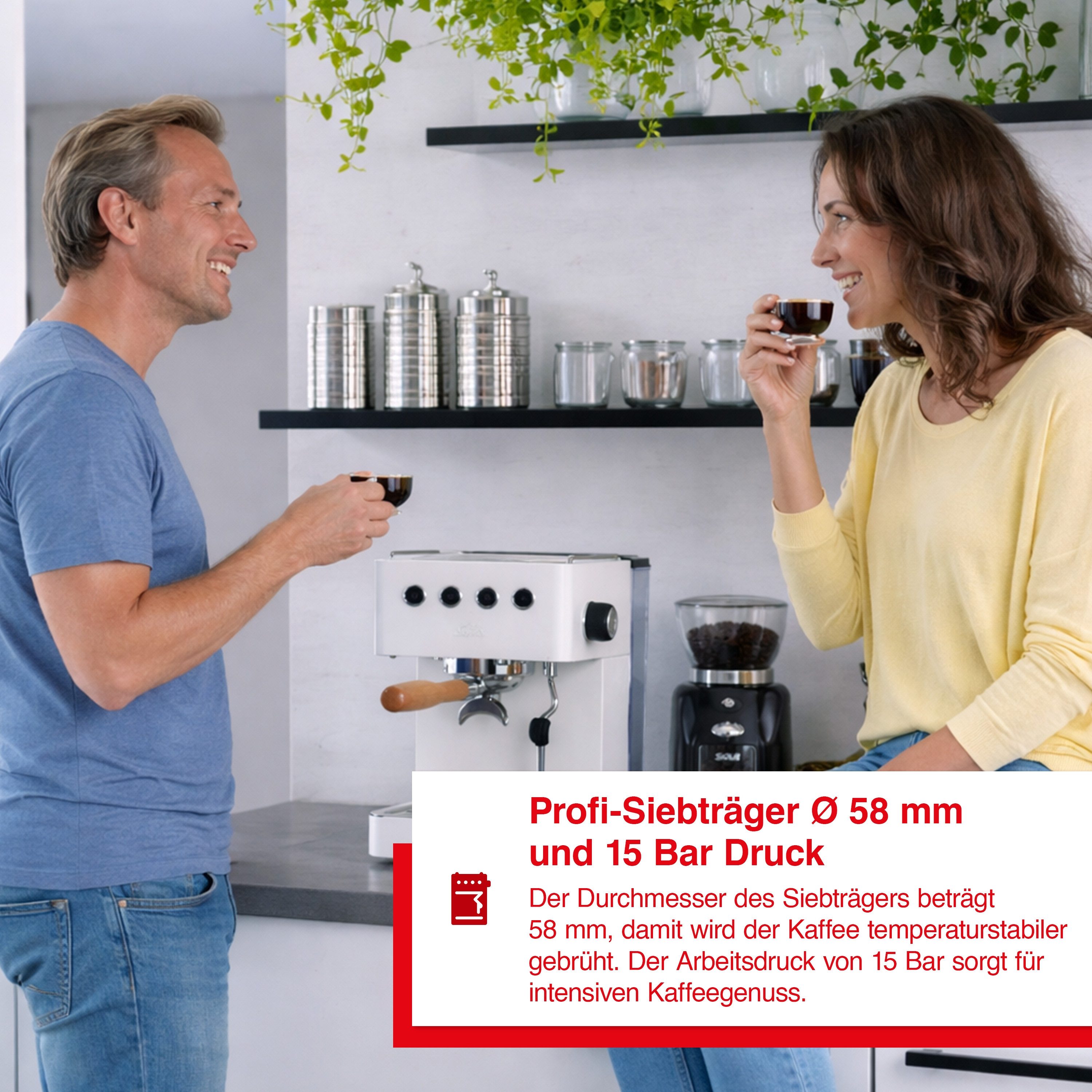 SOLIS OF SWITZERLAND Siebträgermaschine, Siebträger 58 mm, 15 Bar Druck, 360 ° Heißwasserstab, Programmierbar