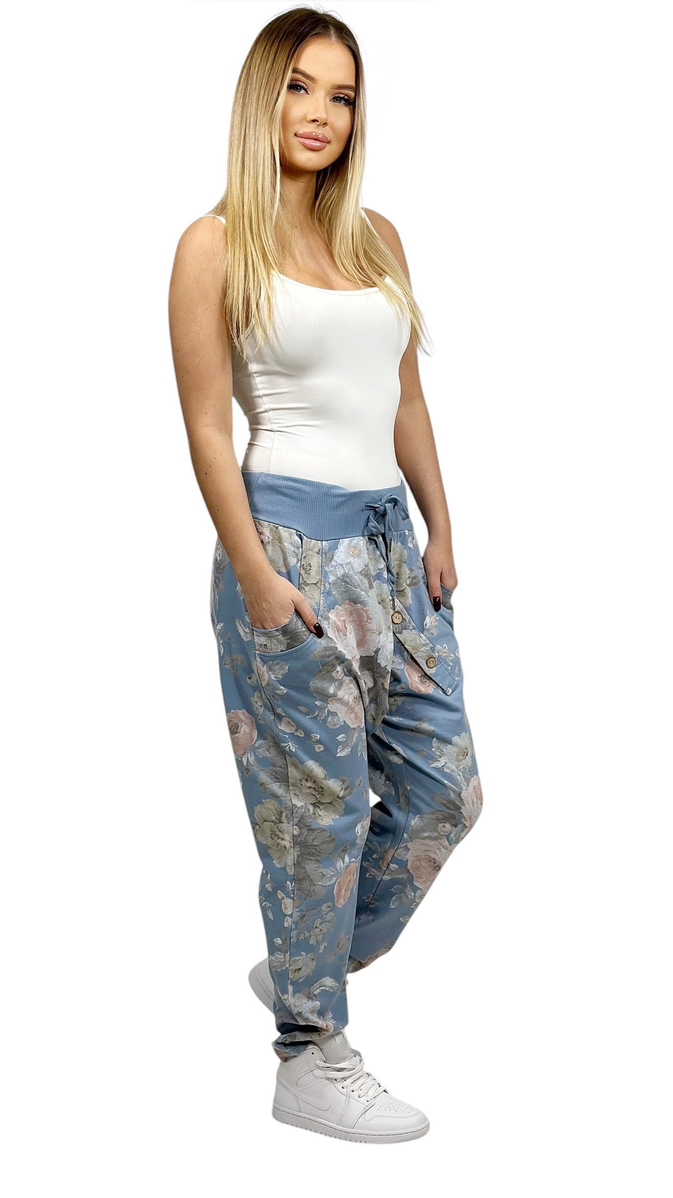Mississhop Boyfriend-Hose Damen Hose Sweatpants Jogginghose Blumen M.130
