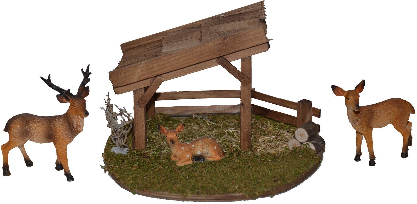 Unterstand Hirsch Alfred (Set, Weihnachtsdeko Kitz Krippen-Zubehör 4tlg), Reh, und Kolbe mit