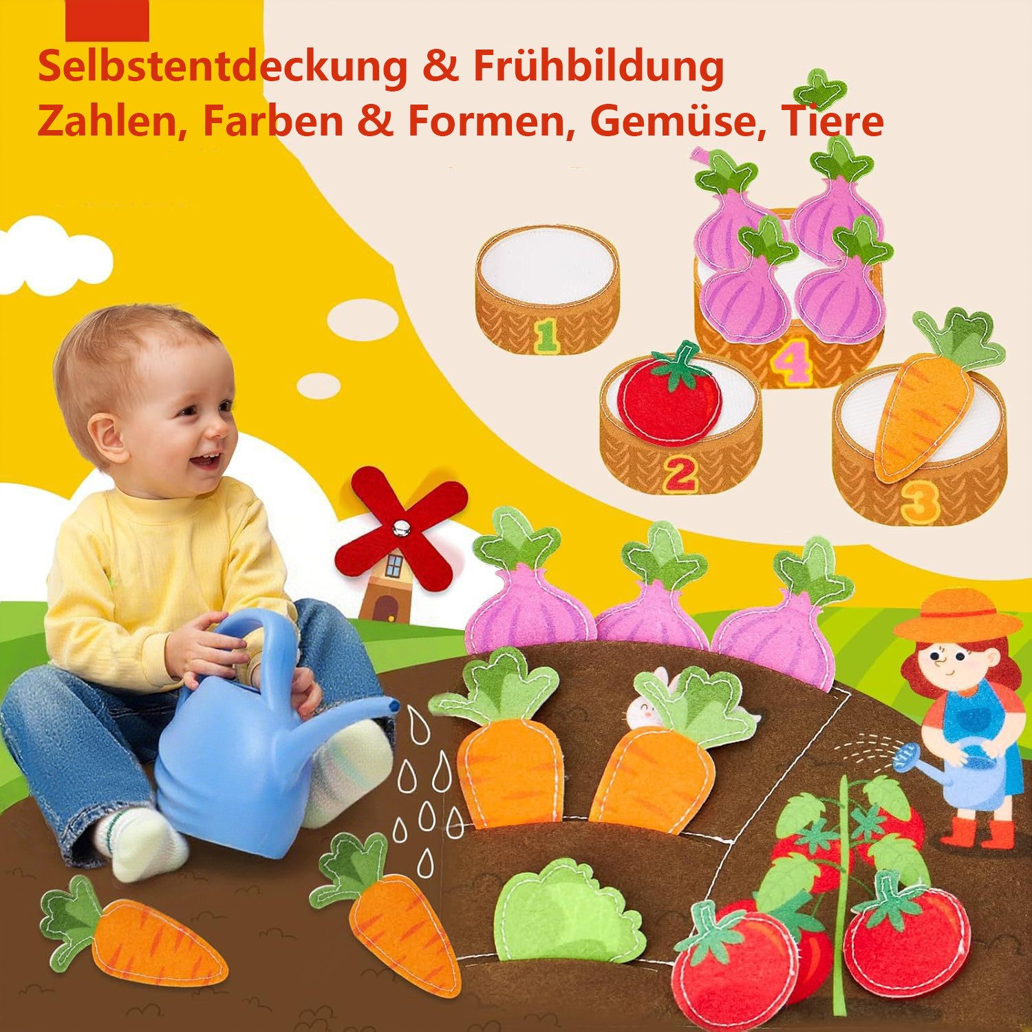 MINISO Lernspielzeug Busy Board für Kinder - Activity Board Montessori Spielzeug, (Motorik Lernspielzeug 3D Filz Bauernhof Quiet Book Book)ab 1 5 Jahr – Bild 4 von 5