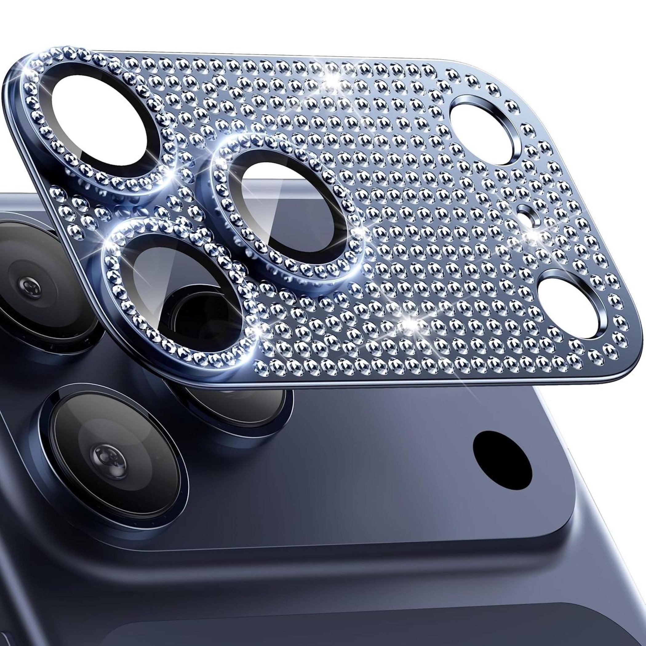 Wigento Handyhülle Für Apple iPhone 17 Pro Max Kamera Diamant Design Schutz Metall Blau, Aluminiumlegierung, hohe Lichtdurchlässigkeit, Anti-Fingerprint