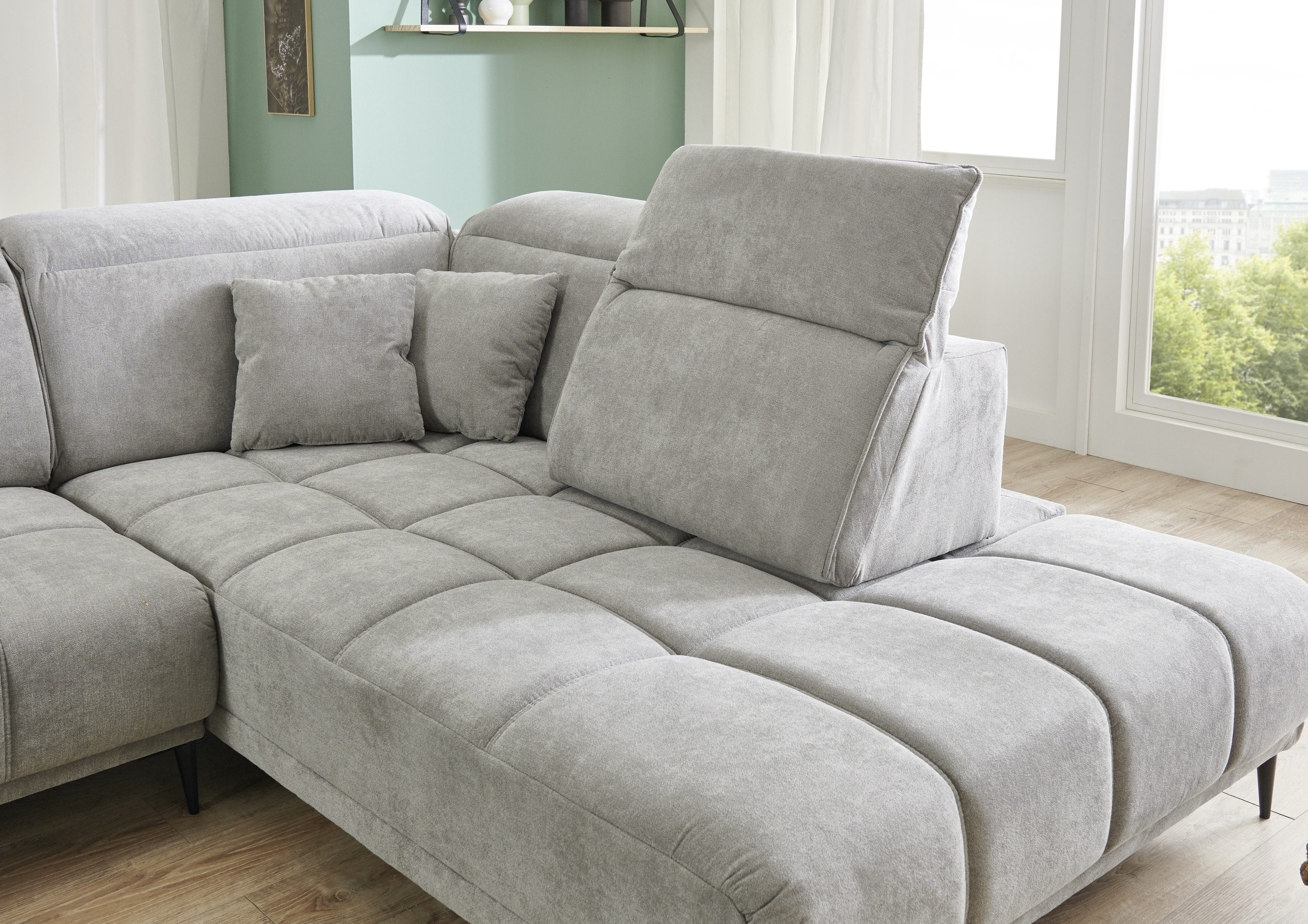 Iwaniccy Wohnlandschaft elektr. Sitzverstellung, Federkern, hellgrau - 317x107x230cm (BxHxT)