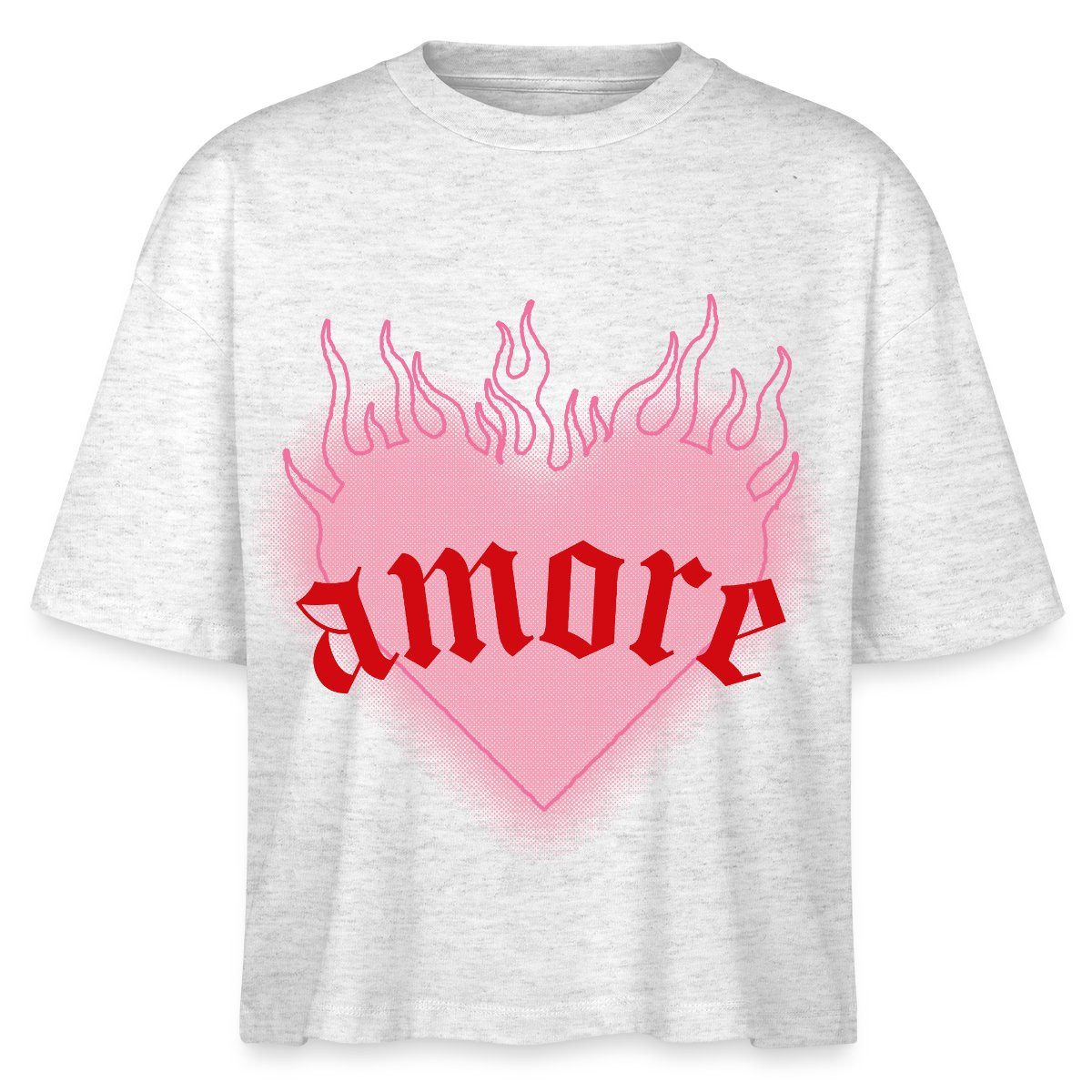 T-Shirt Amore Festival Y2K Herz Mit Flammen Boxy Shirt Damen