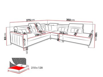 MIRJAN24 Ecksofa Baltico VIII, mit zwei Bettkästen und Schlaffunktion, Einstellbare Kopfstützen, L-Form, Kissen-Set
