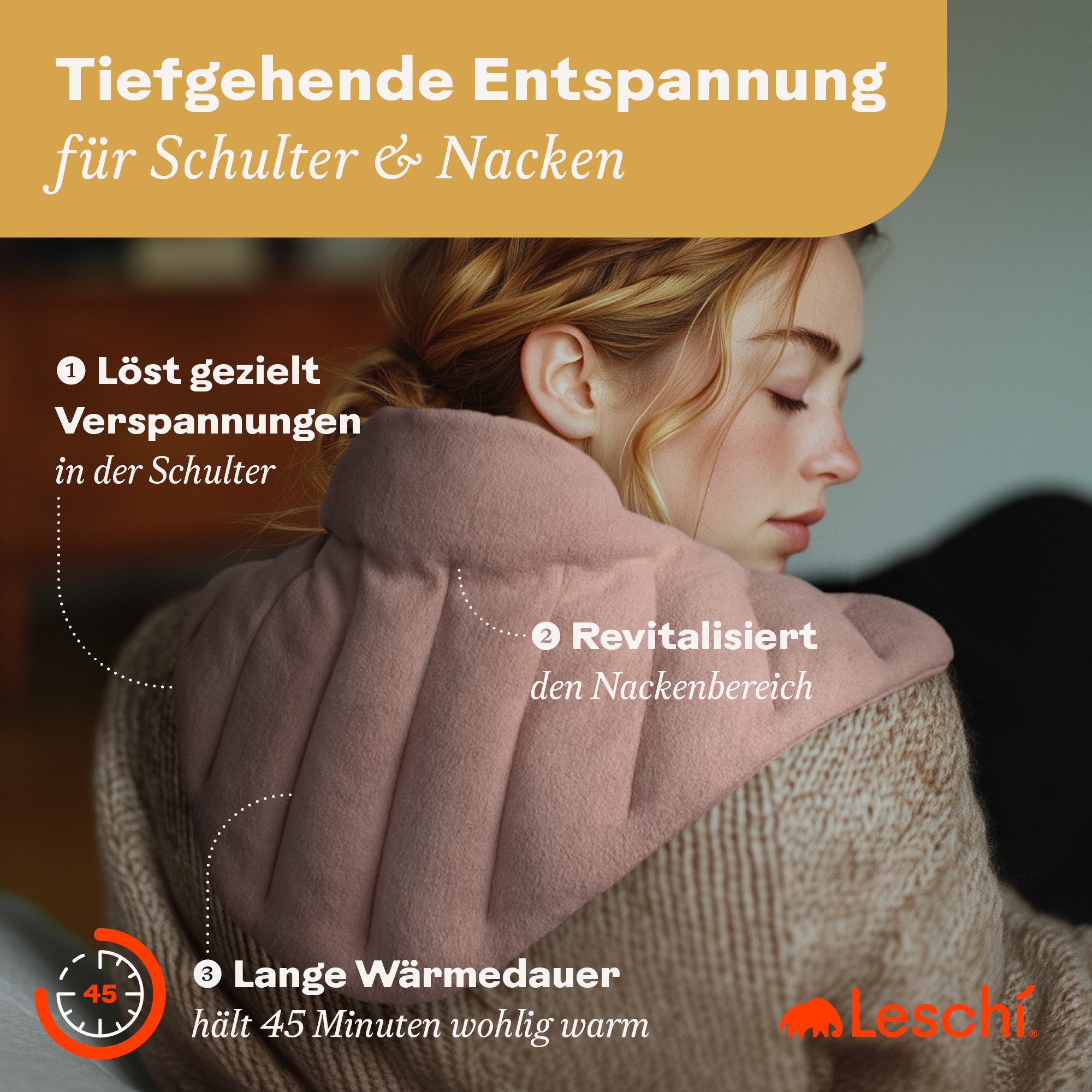 Leschi Wärmekissen mikrowellengeeignet, Bio-Baumwolle, für Nacken und Schultern, Dreieck