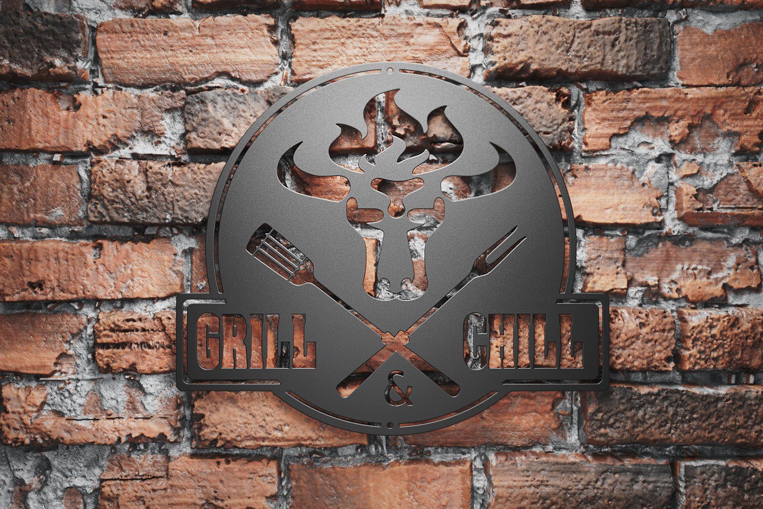 Stahl Schwarz GC02-B Bulle Grill + tuning-art & Wanddekoobjekt Chill Grill&Chill Schild Grill Schwarz