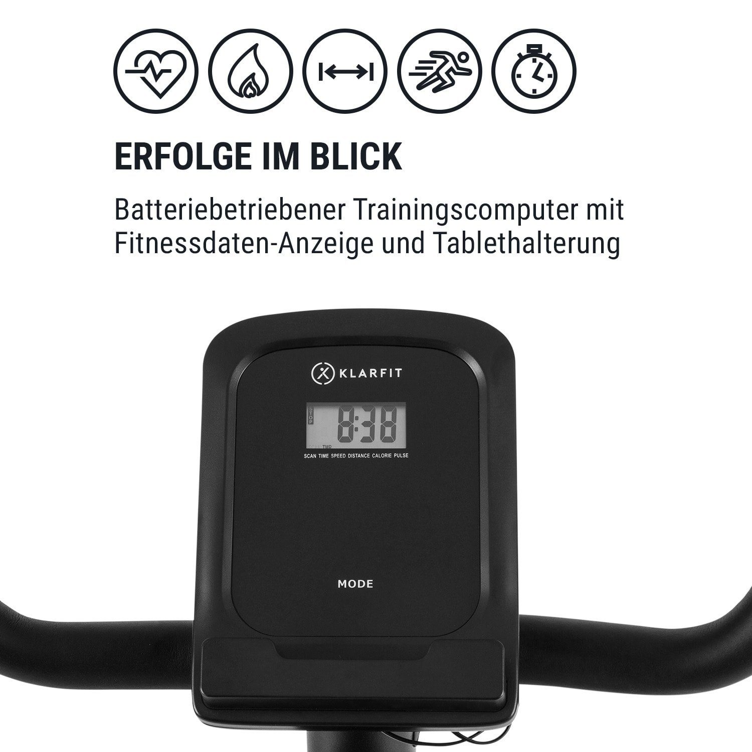 KLARFIT Heimtrainer Tauon (Tablet-Halterung ;pullsmesser;Trainingscomputer mit LCD-Display)