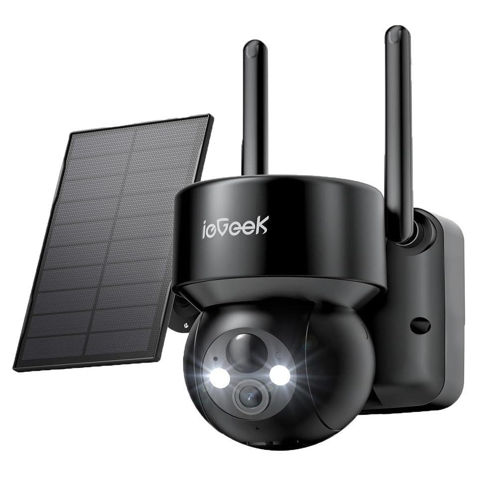 TWUFY Überwachungskamera ieGeek 2K Überwachungskamera mit Akku & Solar 360° Außenüberwachung (Außenbereich, Aussen, -20°C bis 70°C Betriebstemperatur,8 Meter PIR-Reichweite, Doppelkanal-Infrarot-Detektion, 5-tlg., 355° horizontaler Drehwinkel, 120° vertikaler Neigungswinkel, 24/7 Überwachung, LED-Fülllicht, 110° PIR-Erkennungswinke)