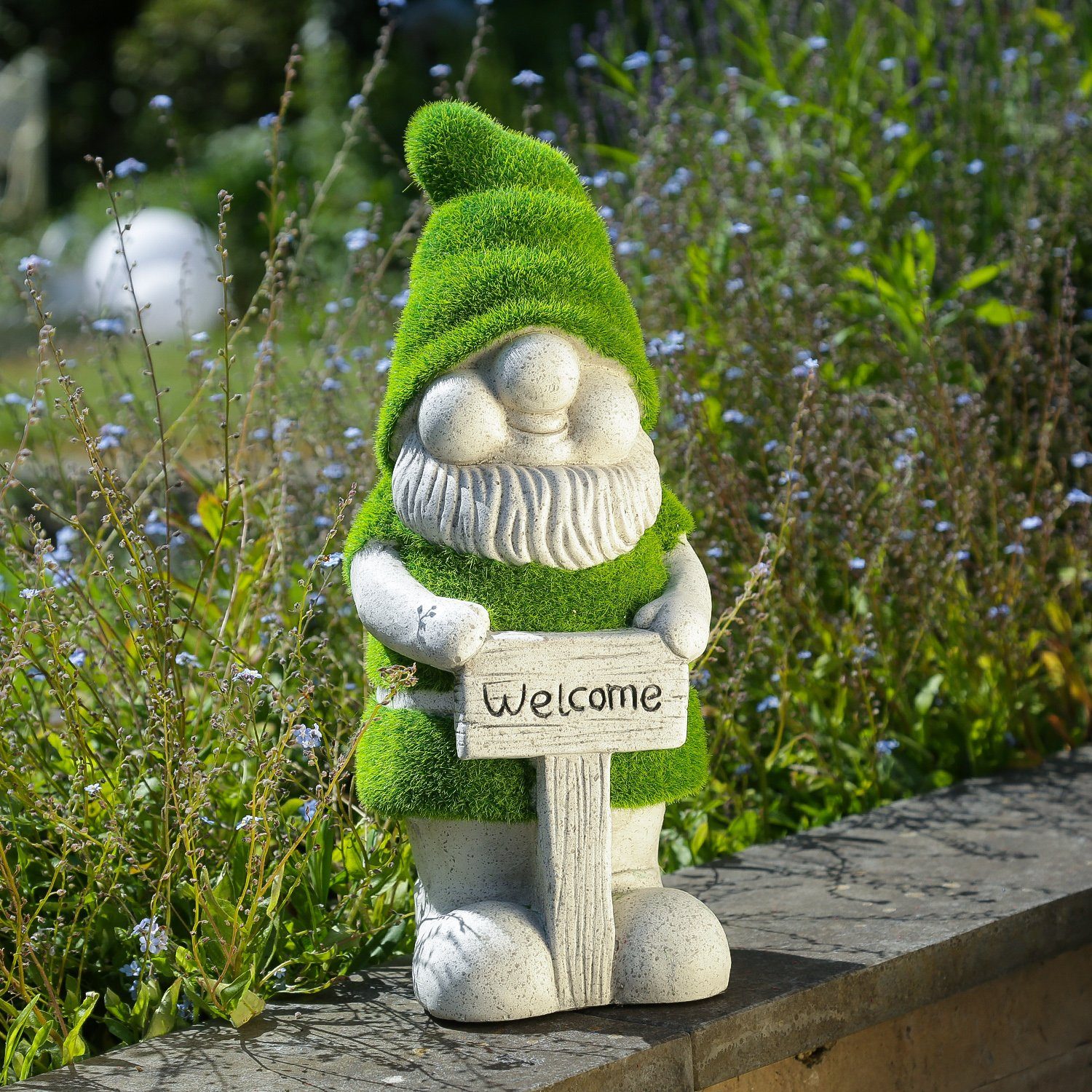 MARELIDA Welcome Gartenzwerg Dekofigur Magnesia mit Gartenfigur Gartenzwerg (1 St) Schild 38cm,