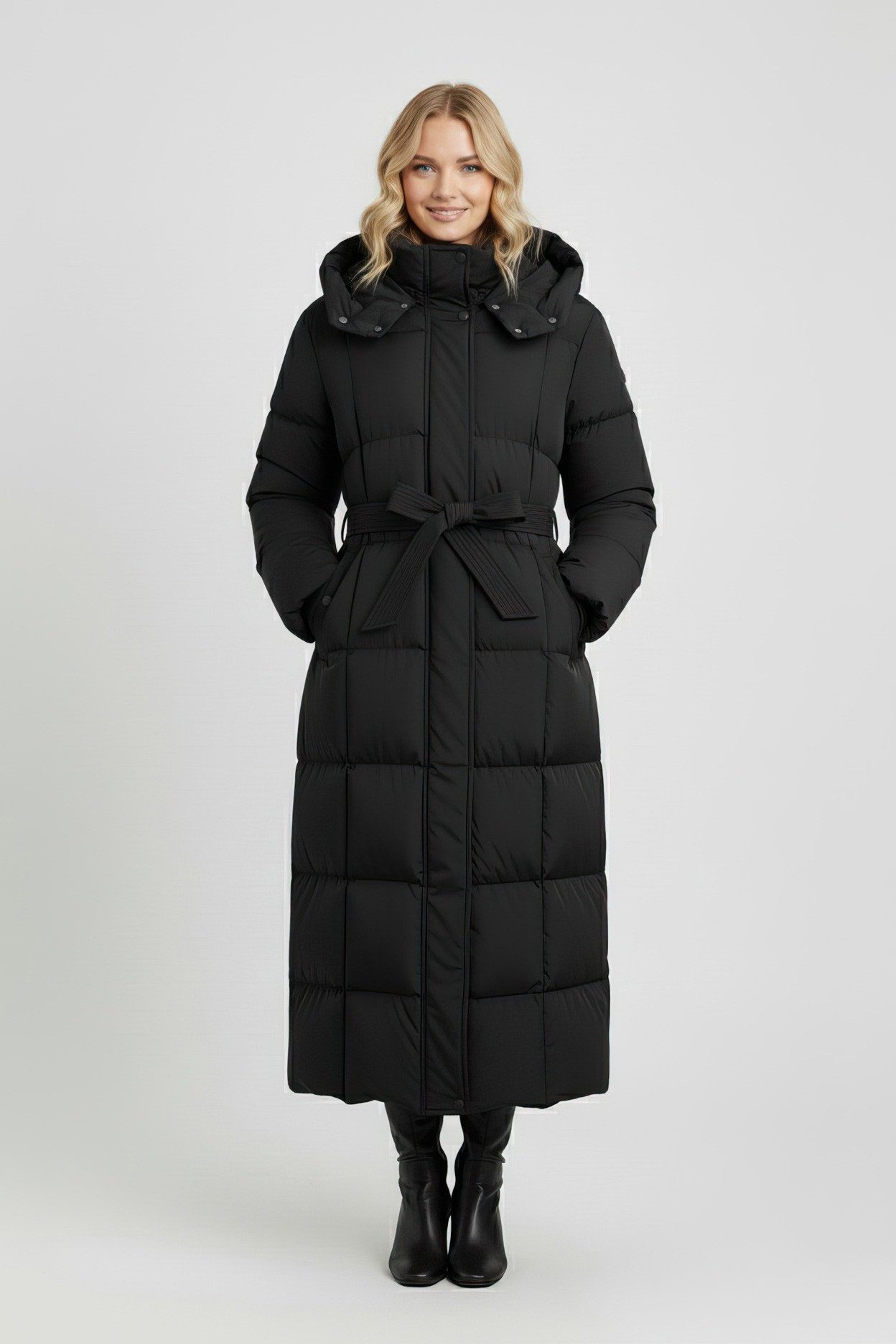 Copperose Parka Oversize Winterparka Steppmantel Langmantel mit Gürtel #7617 Taillengürtel mit Knopfleiste knöchellanger Mantel mit großem Kragen