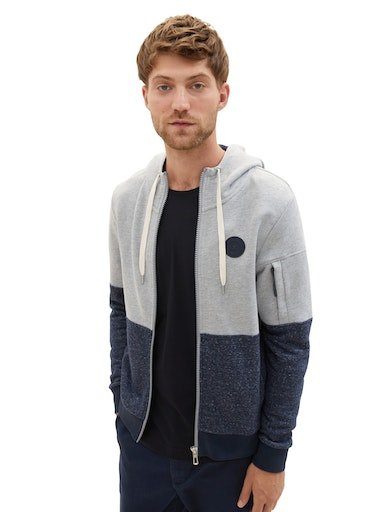 TAILOR grey Kapuzensweatjacke Markenlabel TOM Brust der mit heather auf