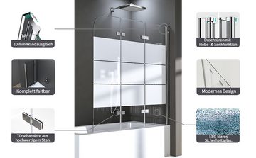 Hopibath Duschwand für badewanne faltbar Badewannenaufsatz milchglas, 6mm Sicherheitsglas, (3 teilig, 180° schwenkbar), 140x140, 130x140, 120x140cm