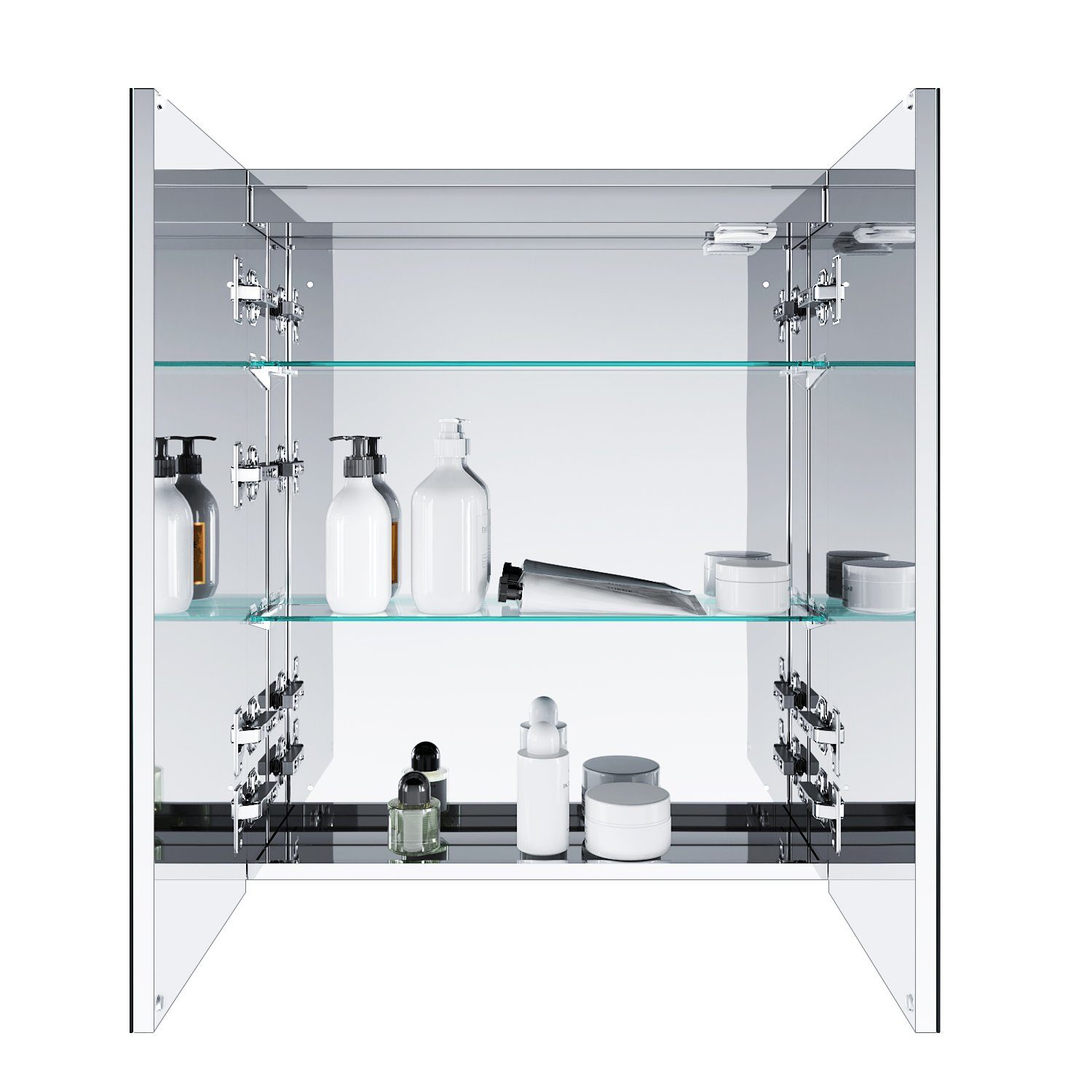 SONNI Badezimmerspiegelschrank Spiegelschrank 60x70x13cm Bad Edelstahl mit IP44 mit Wasserdichte LED-Beleuchtung Rasiersteckdose Touch-Schalter, Beschlagfrei Kappe