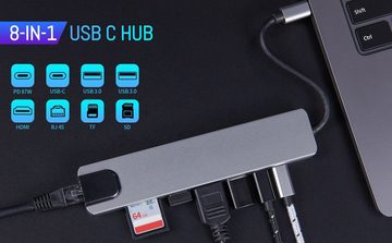 HYTIREBY Laptop-Dockingstation USB C Hub Multiport Adapter 8 in 1 Dongle USB Typ C
