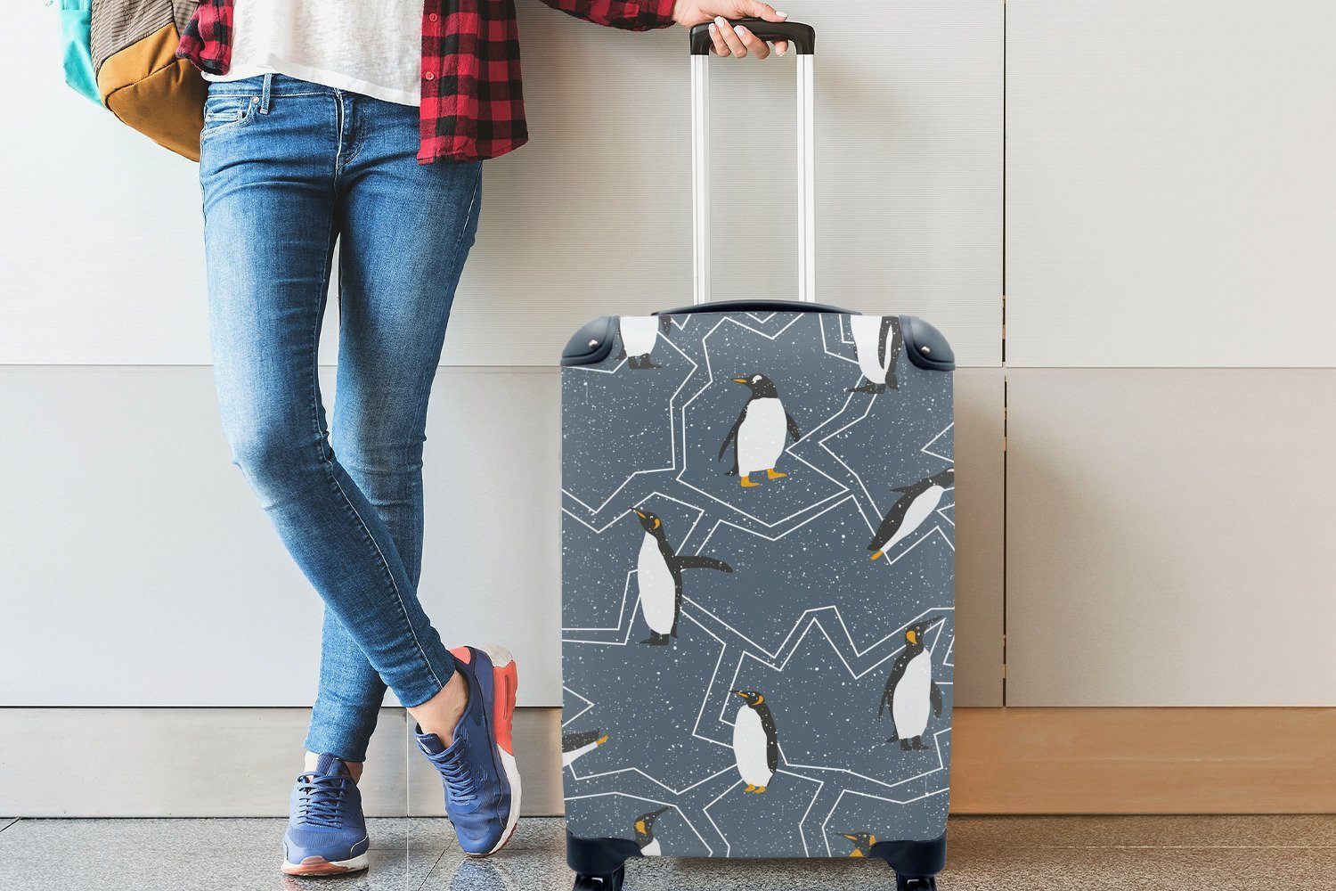 MuchoWow Reisekoffer Pinguin Handgepäck Schnee, rollen, Trolley, mit 4 für - Reisetasche Rollen, - Ferien, Handgepäckkoffer Muster