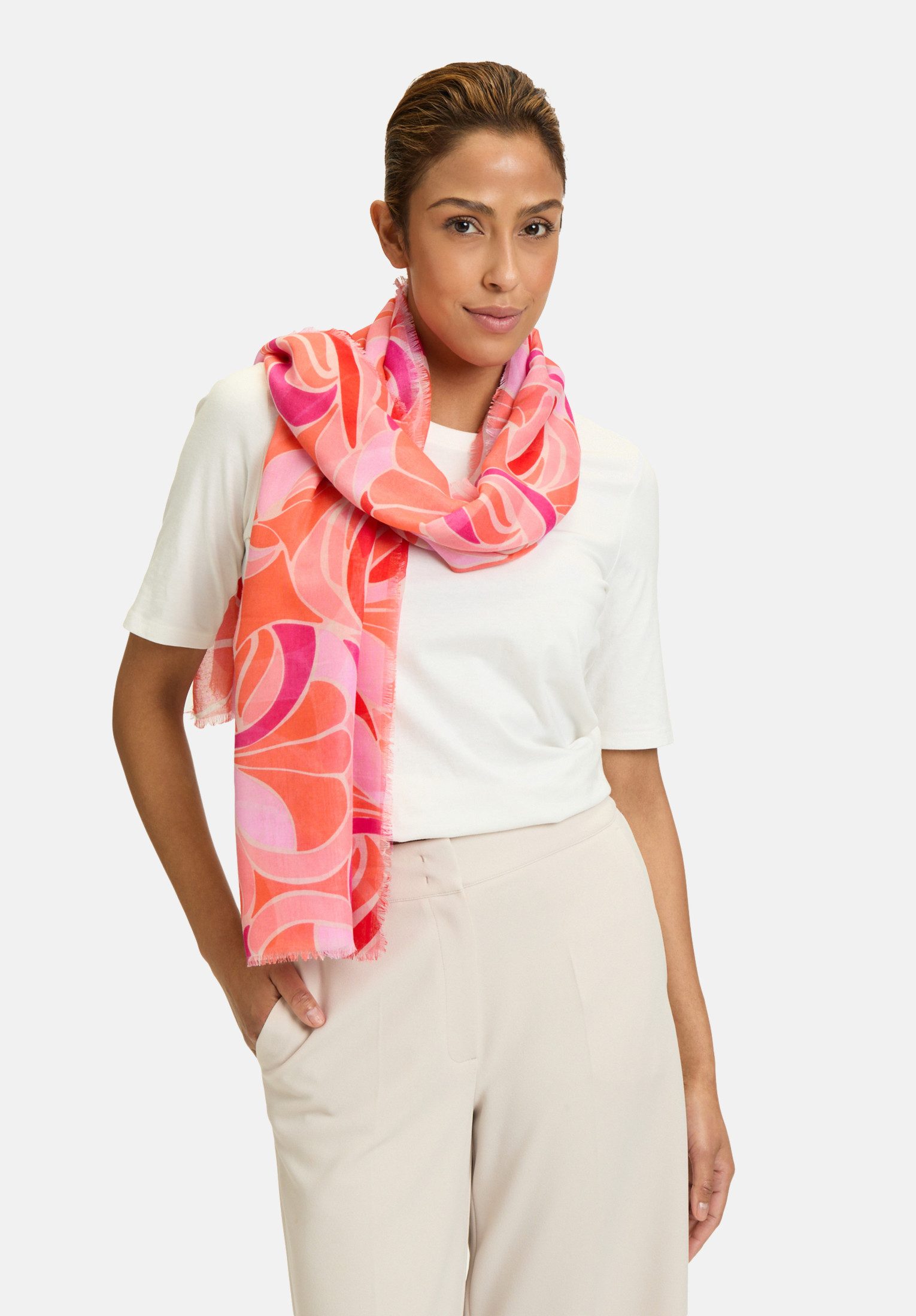 Betty Barclay Modetuch Damen mit Blumenprint, Fransen
