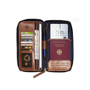 DRAKENSBERG Brieftasche Reisegeldbeutel »Travis« Marine-Blau, große Reisebrieftasche und Reise-Organizer aus Canvas mit RFID Schutz